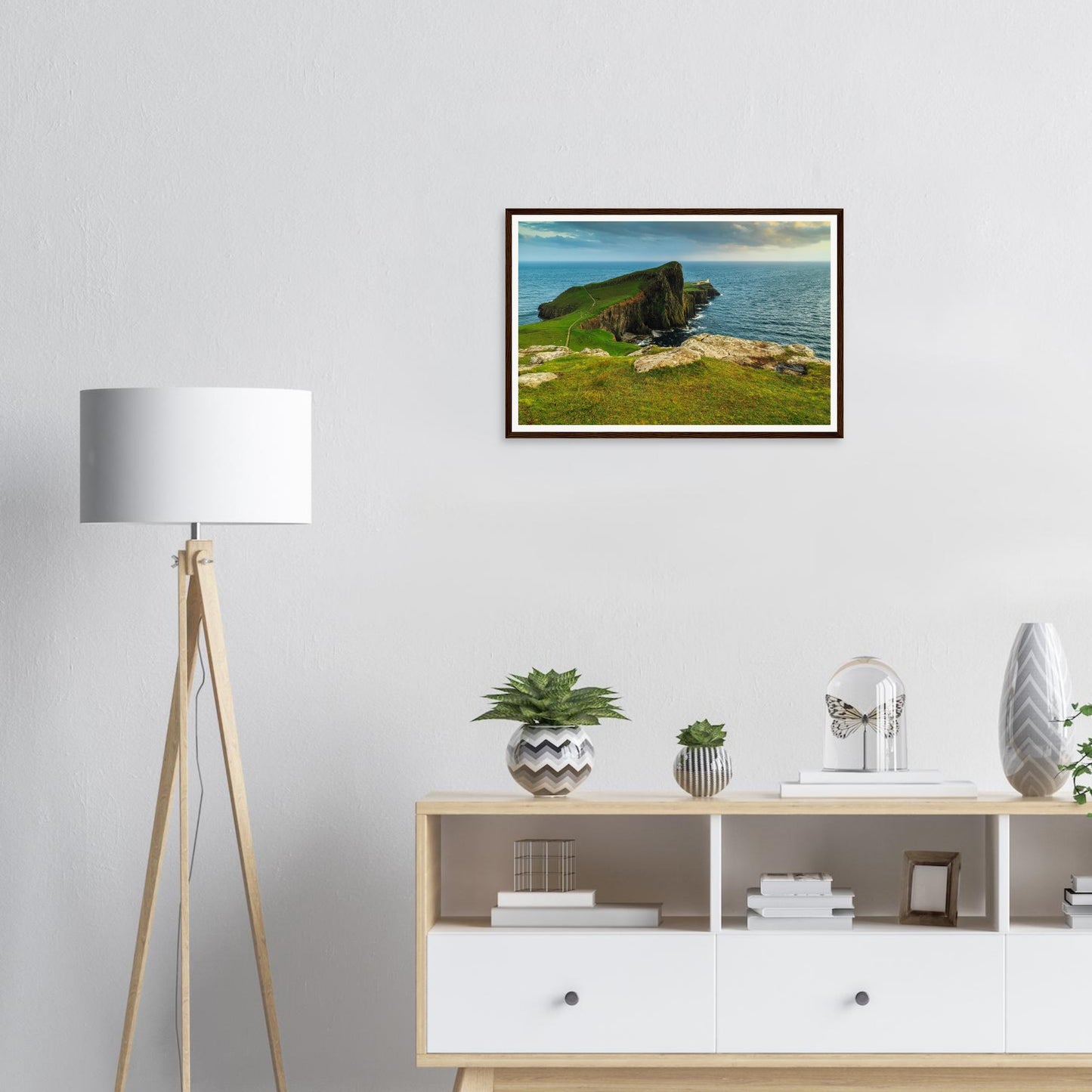 Atmospheric framed print of Neist Point coastline in Scotland