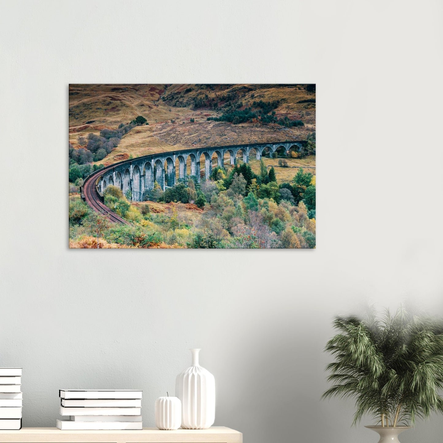 Glenfinnan Viaduct canvas print framed by autumn Highland colours