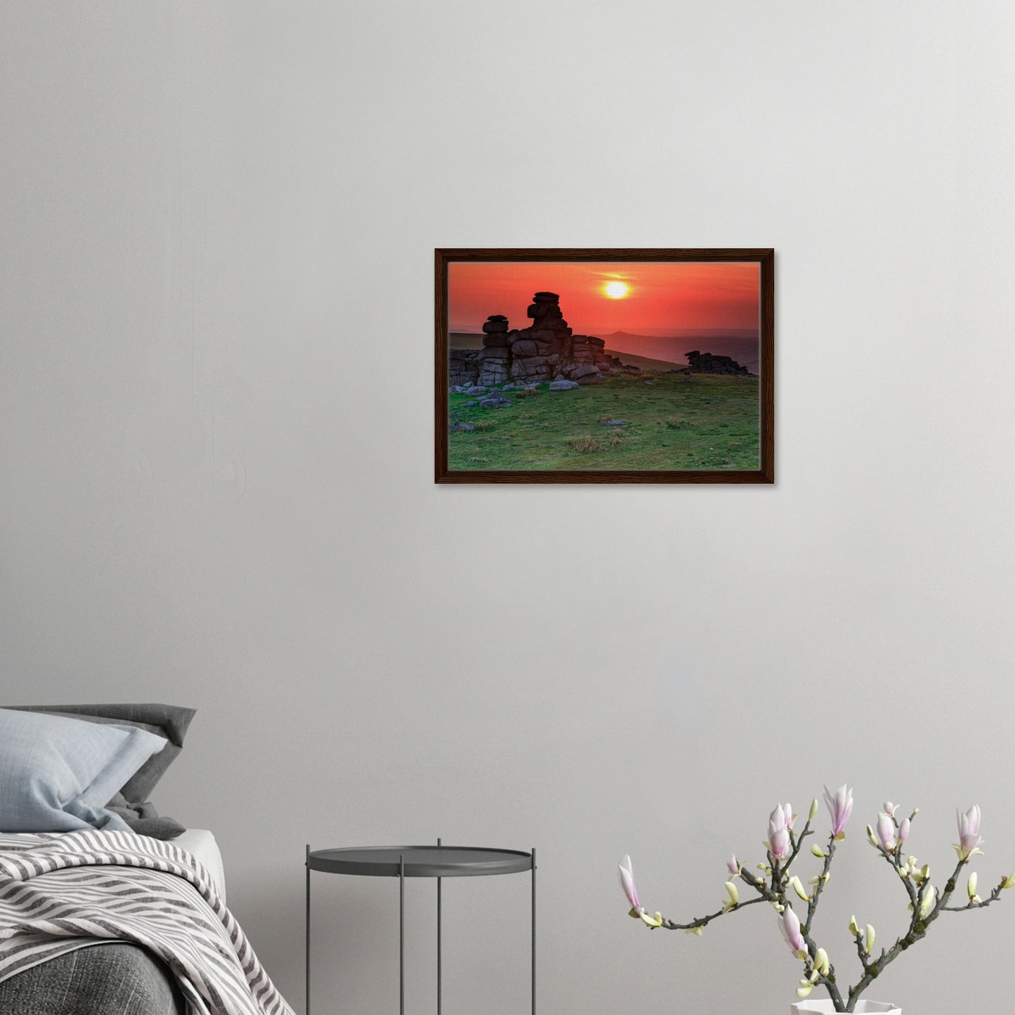 Dartmoor tor and textured land at twilight in wall art