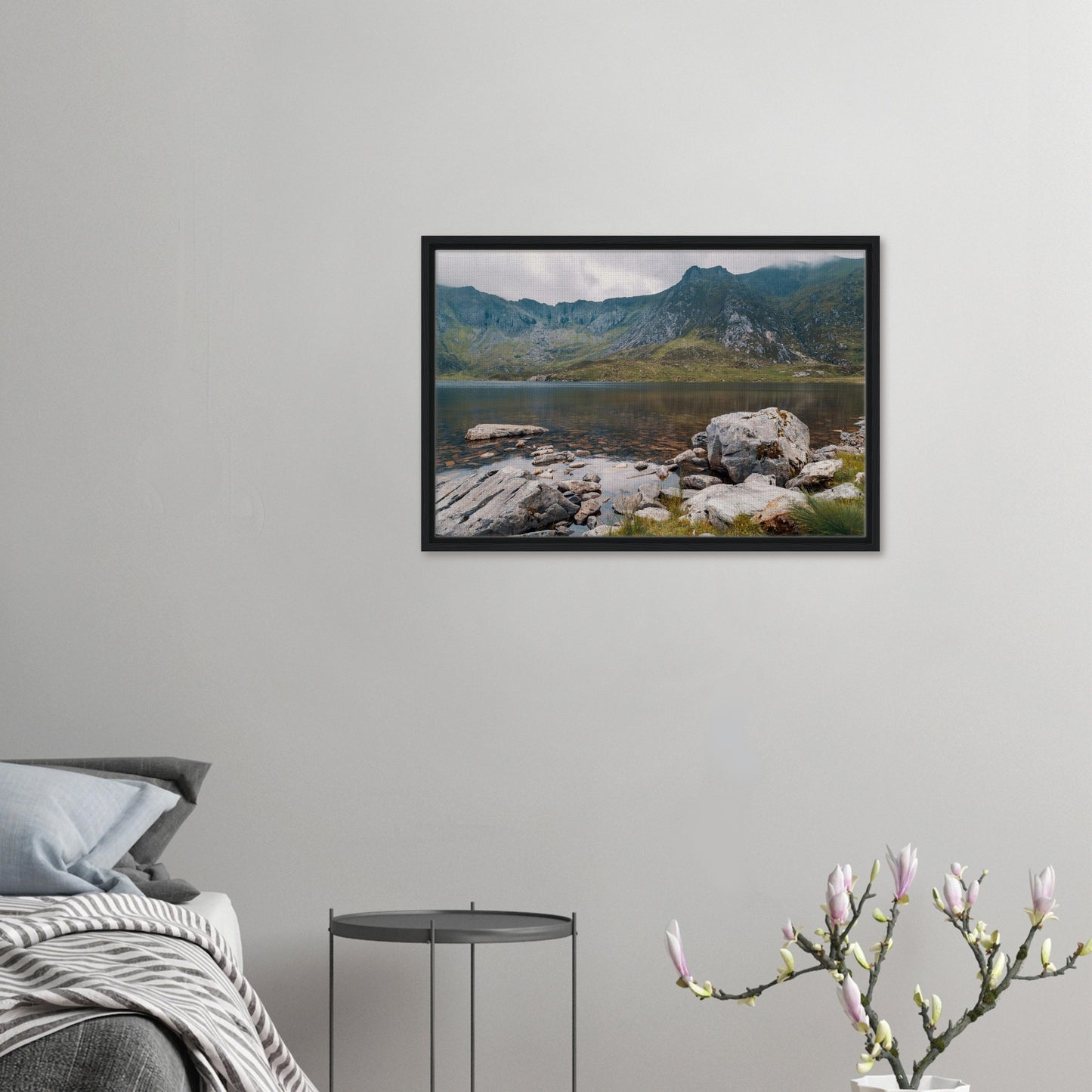 Llyn Idwal framed art with mountain reflections