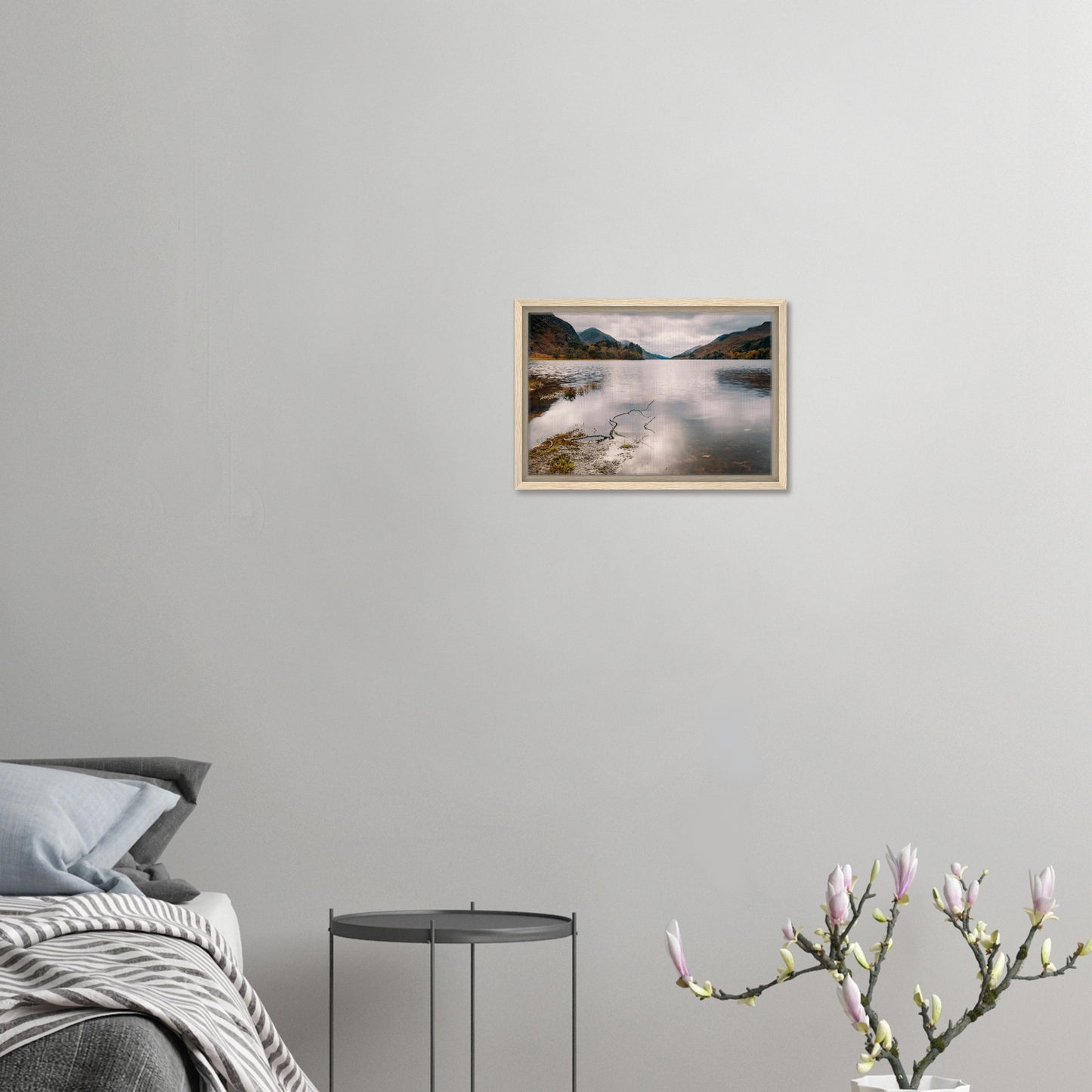 Weathered branch on loch shore canvas
