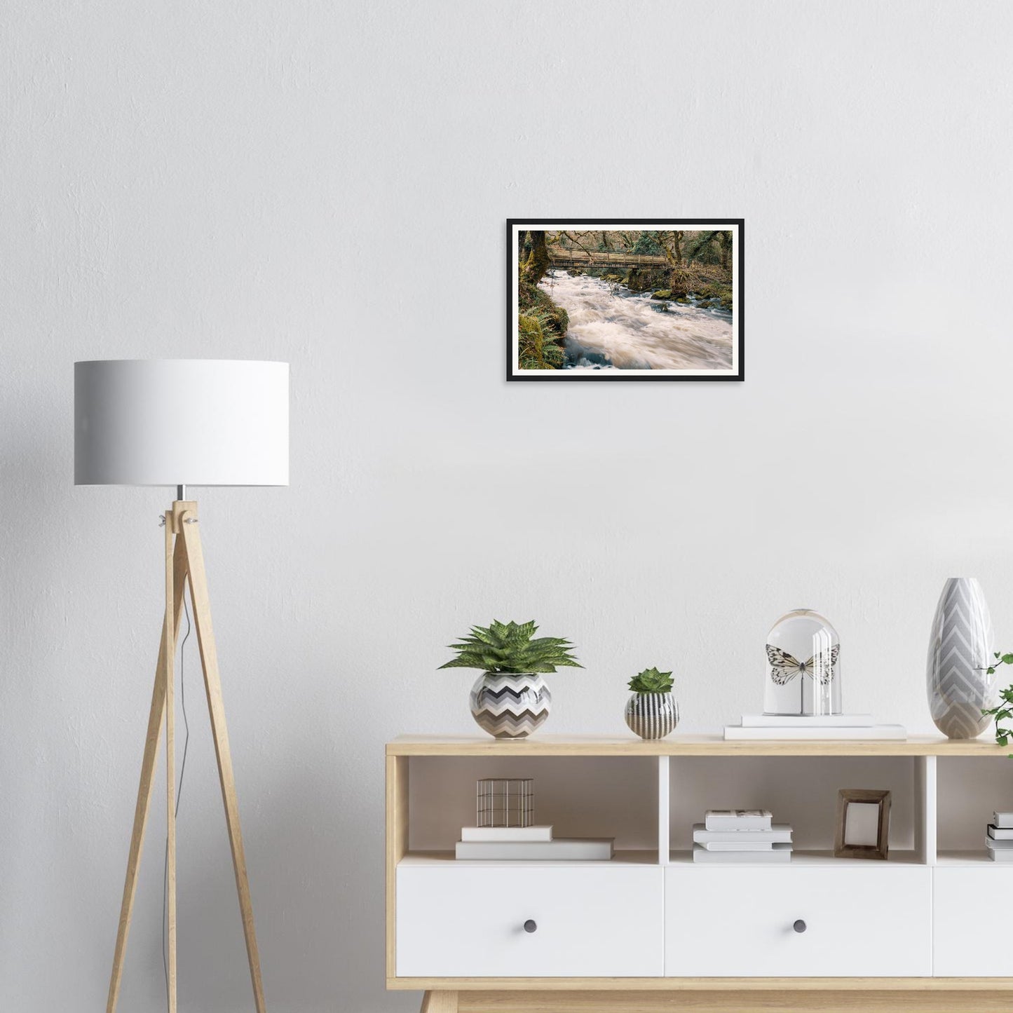 Framed print of River Plym waterfall motion in Dartmoor woodland