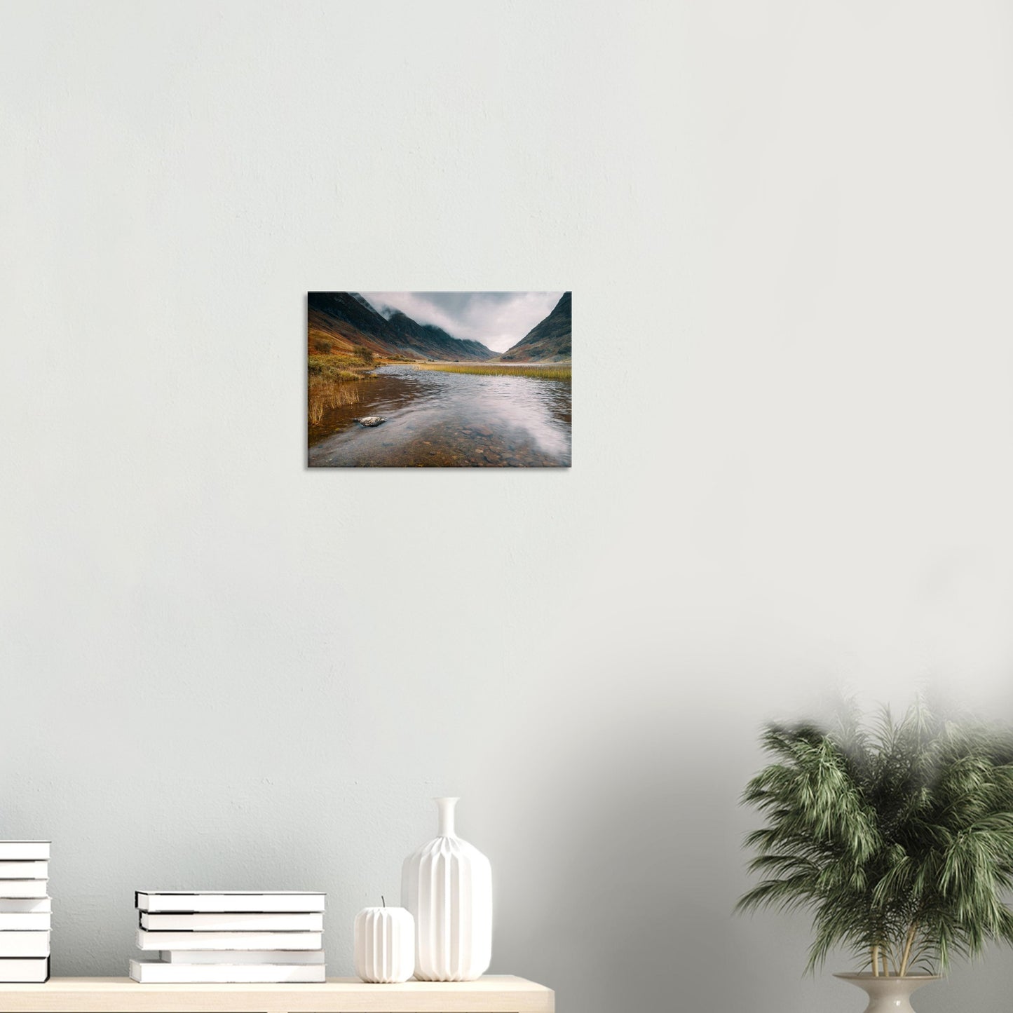 Canvas print of peaceful Loch Achtriochtan and misty backdrop