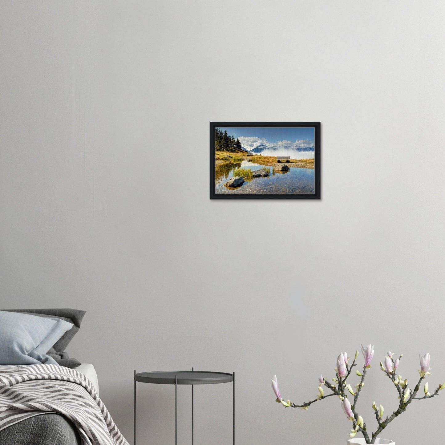 Austrian framed wall art with panoramic views from mountain top