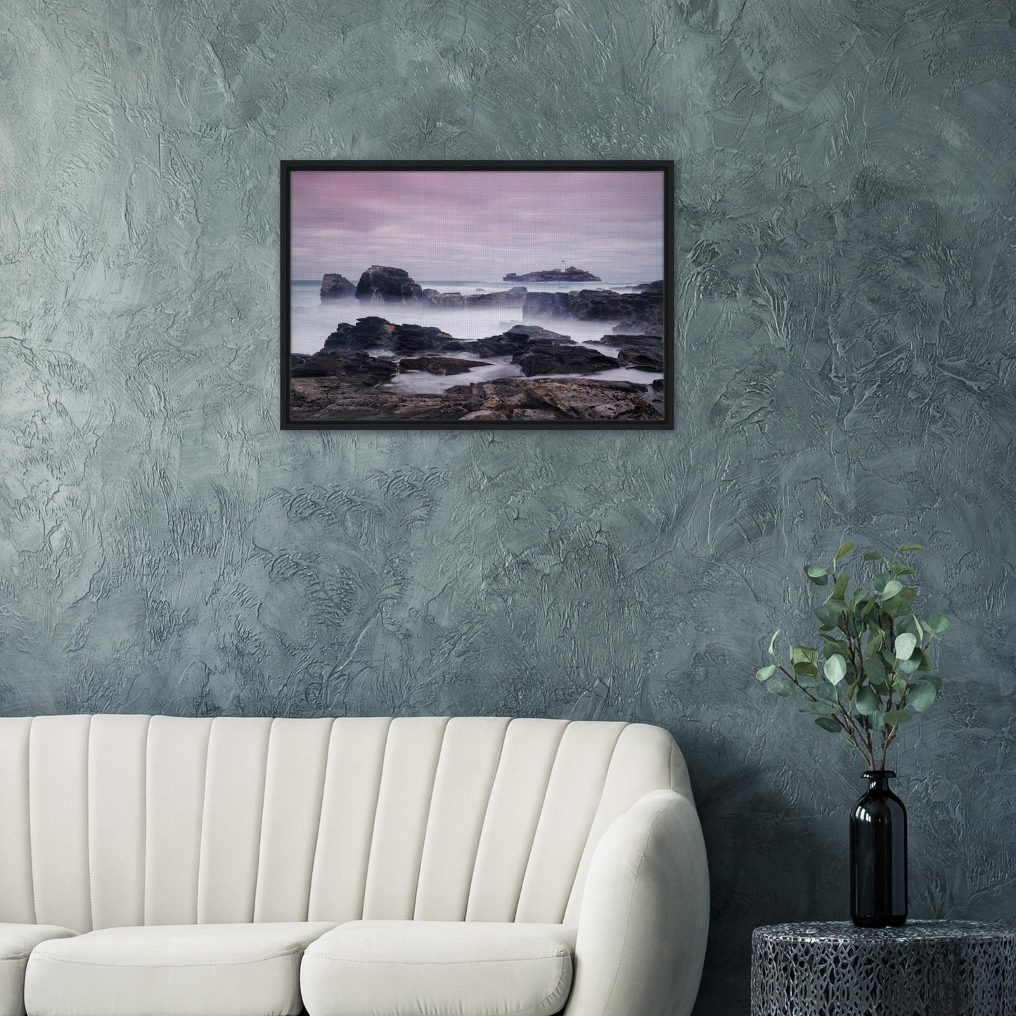 Atmospheric seascape of Cornwall’s Godrevy Lighthouse in canvas