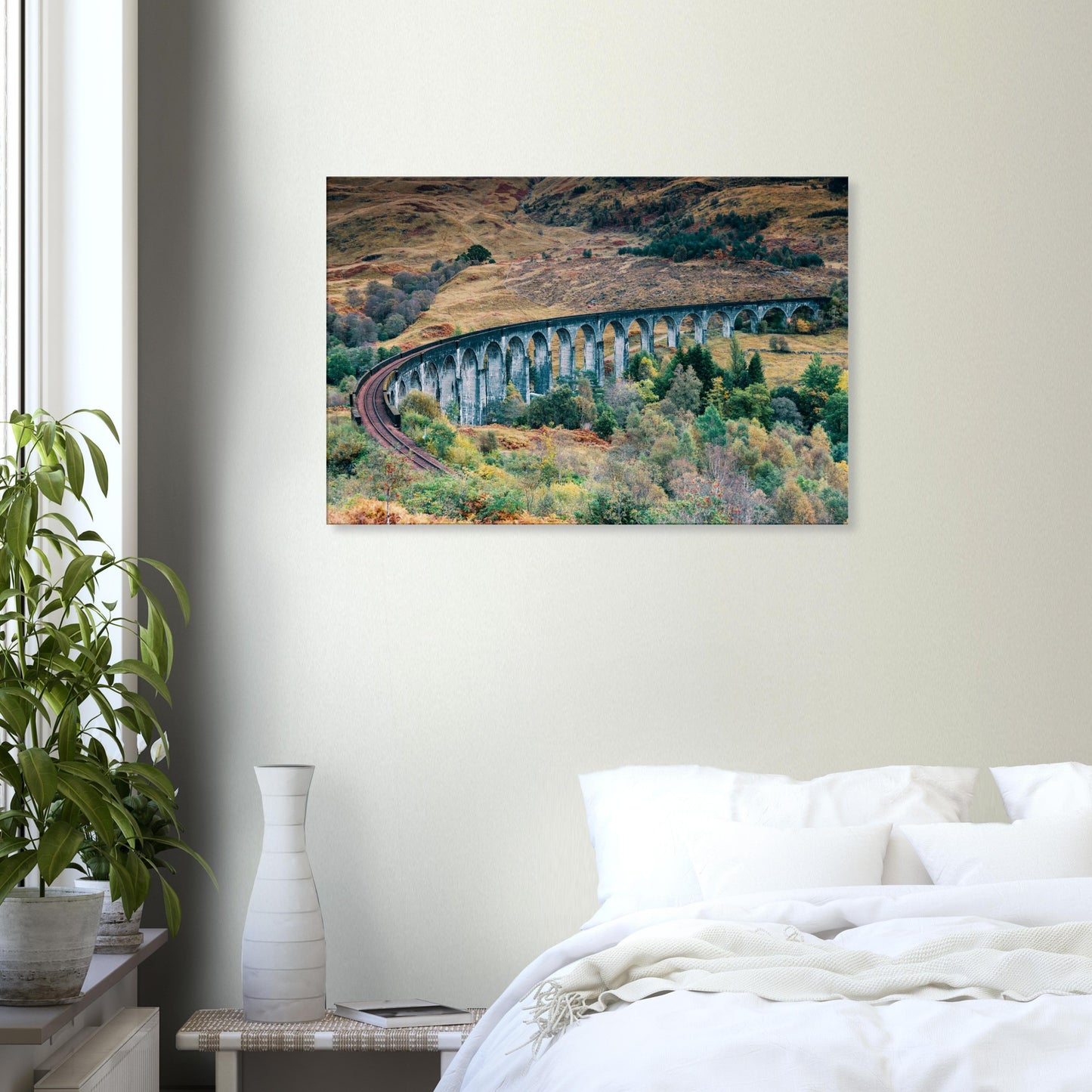 Romantic Scottish travel scene of Glenfinnan Viaduct on canvas