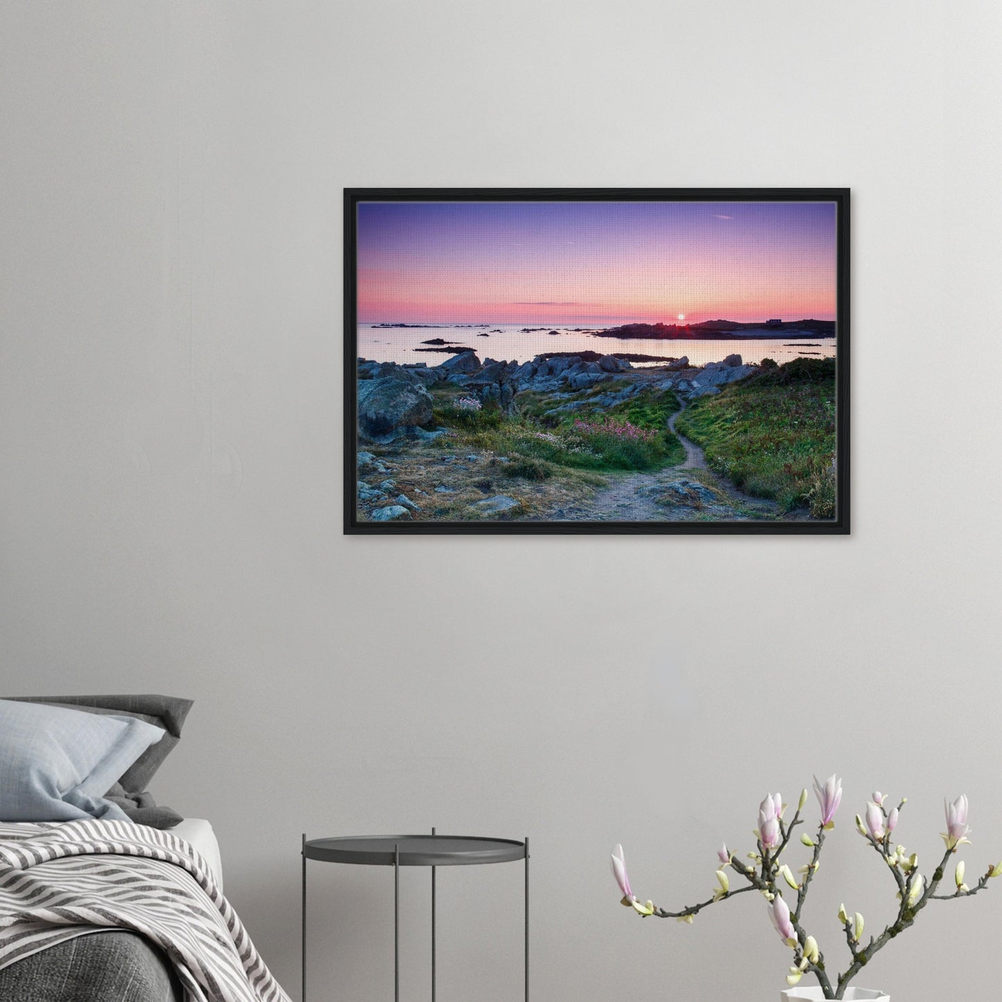 Framed canvas of sunset over Lihou Island in Guernsey