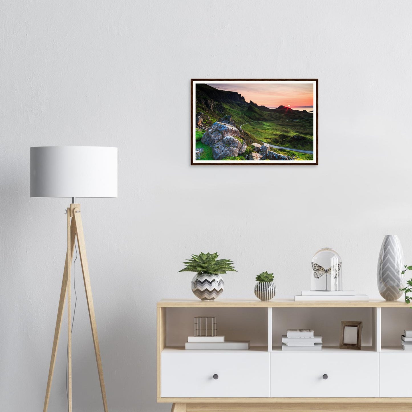 Framed wall art of The Quiraing with winding road in evening light