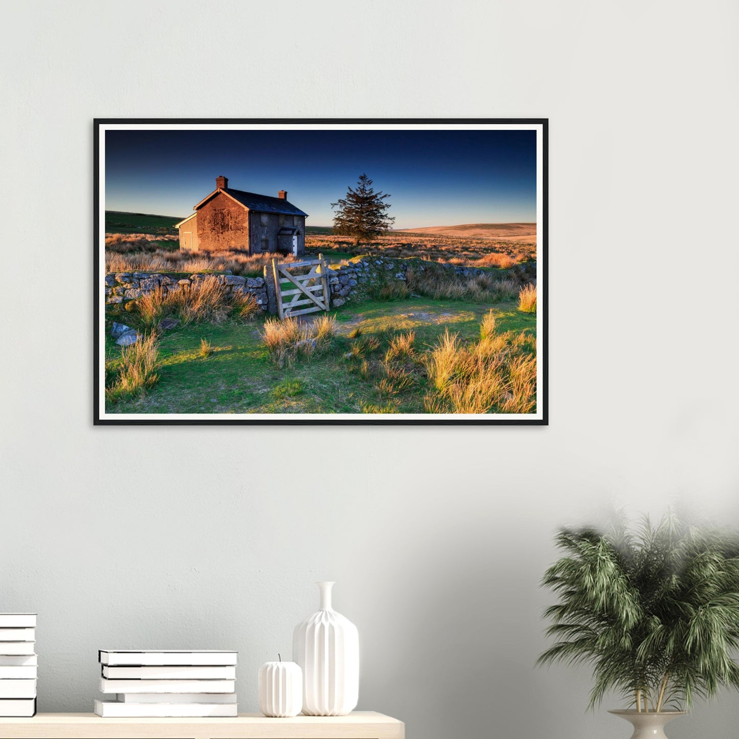 Framed landscape print of Nun’s Cross Farm at first light