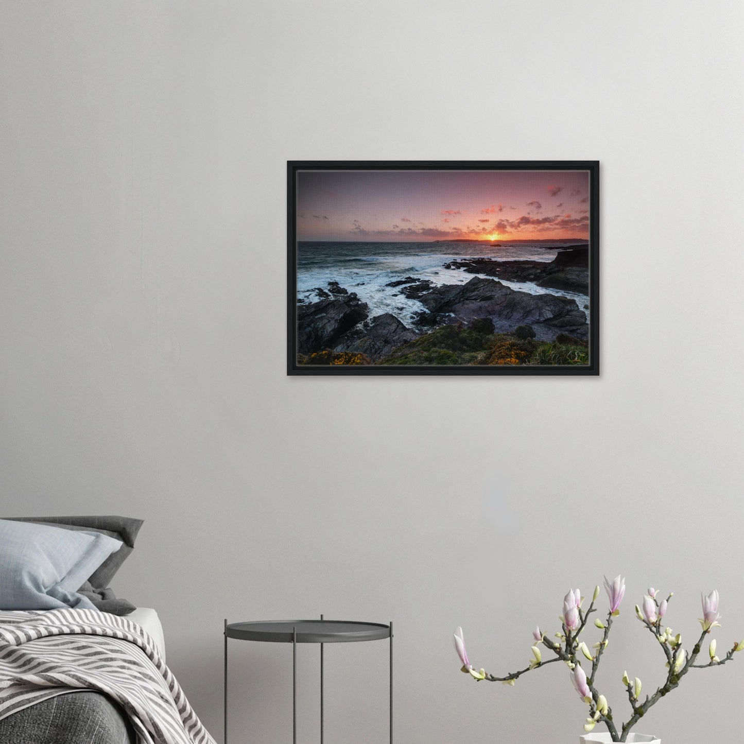 Wildflowers on the cliffside at Heybrook Bay in framed artwork