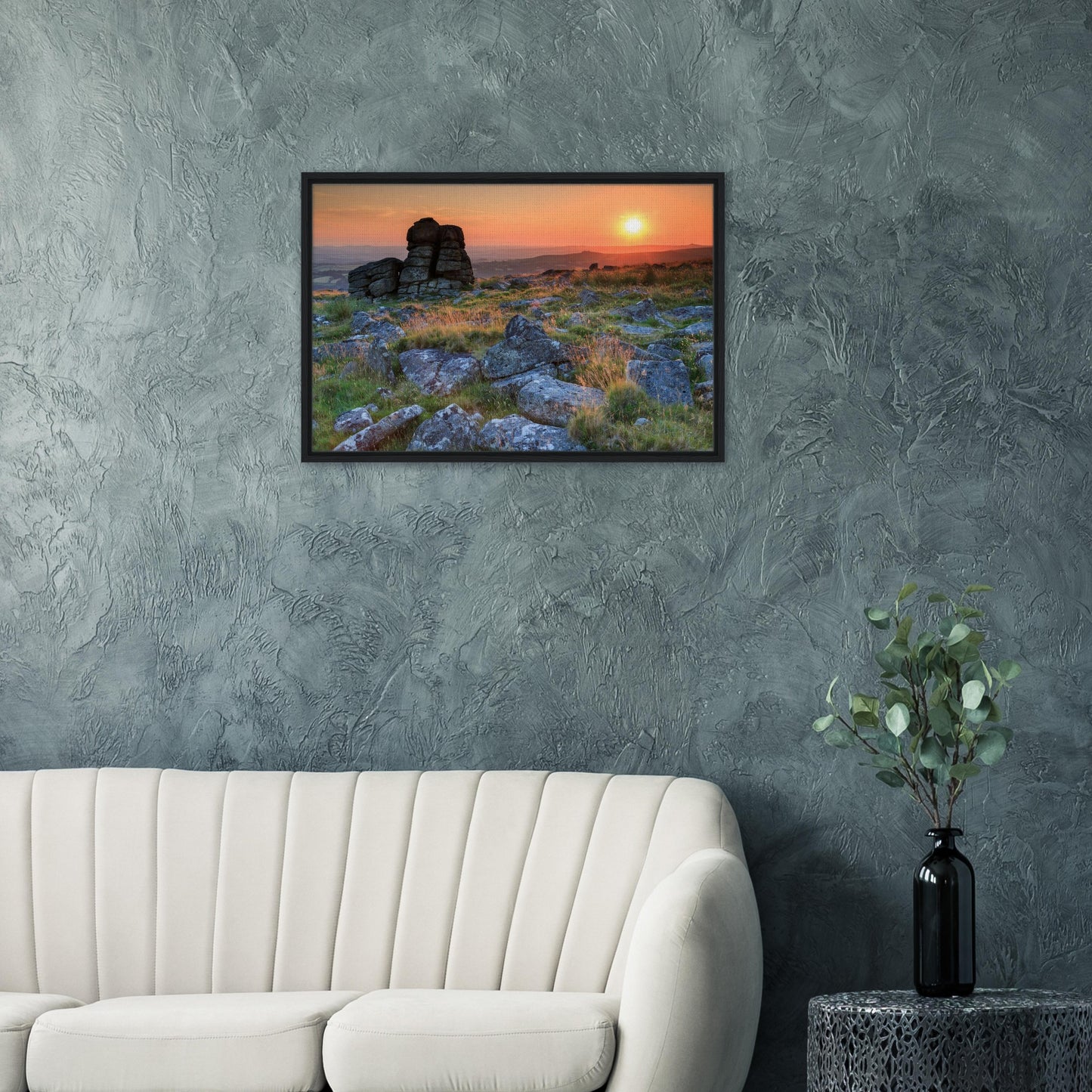 Dramatic Dartmoor evening scene with granite tor print