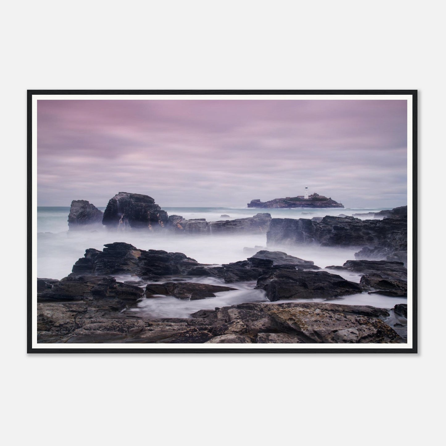 Long exposure seascape of Godrevy Lighthouse framed wall art