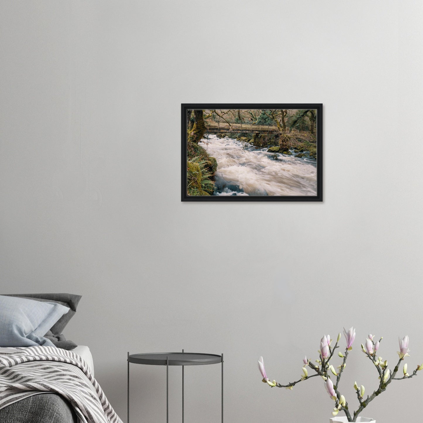 Shaugh Prior framed canvas with Dartmoor woodland river