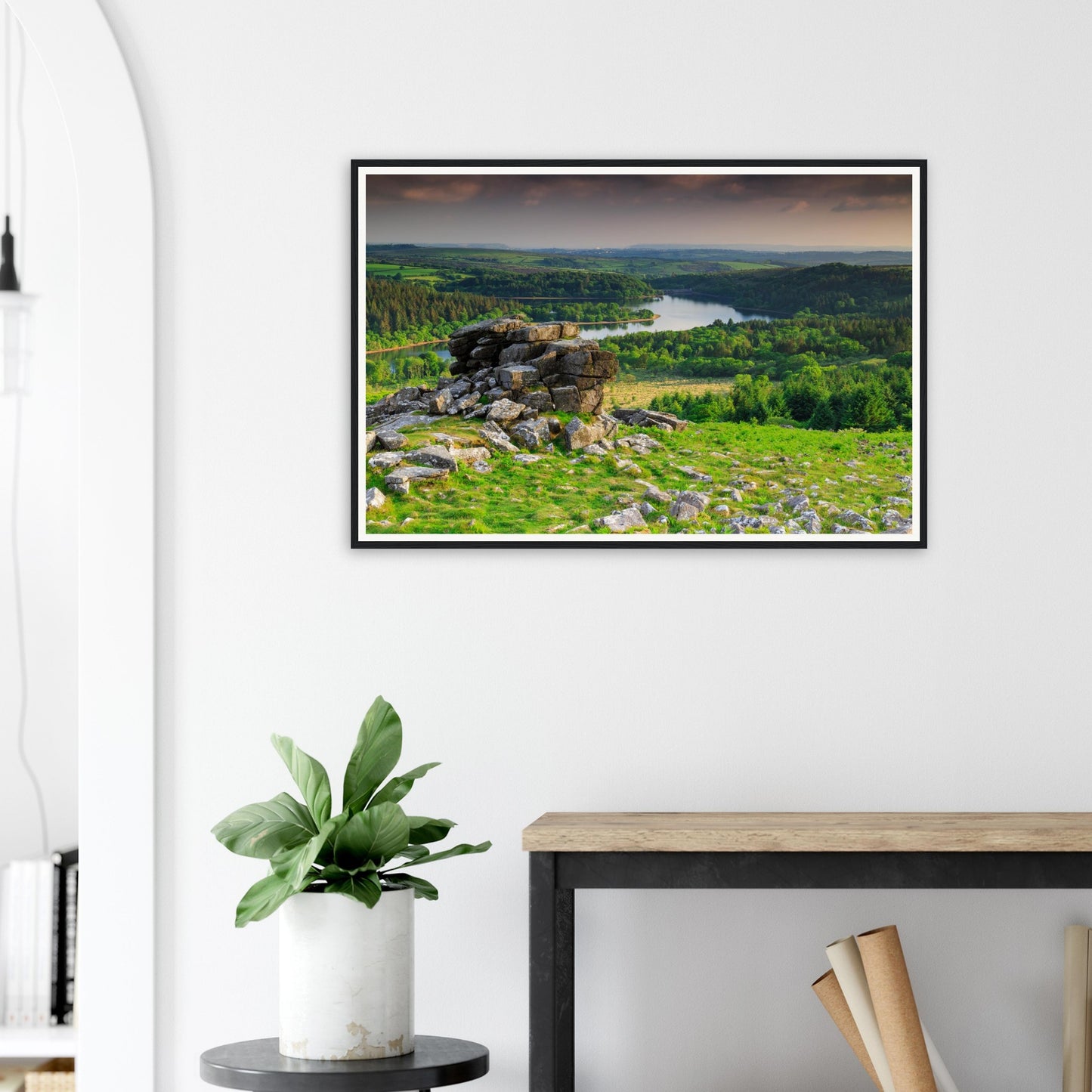 Atmospheric Dartmoor framed print of Leather Tor and Reservoir
