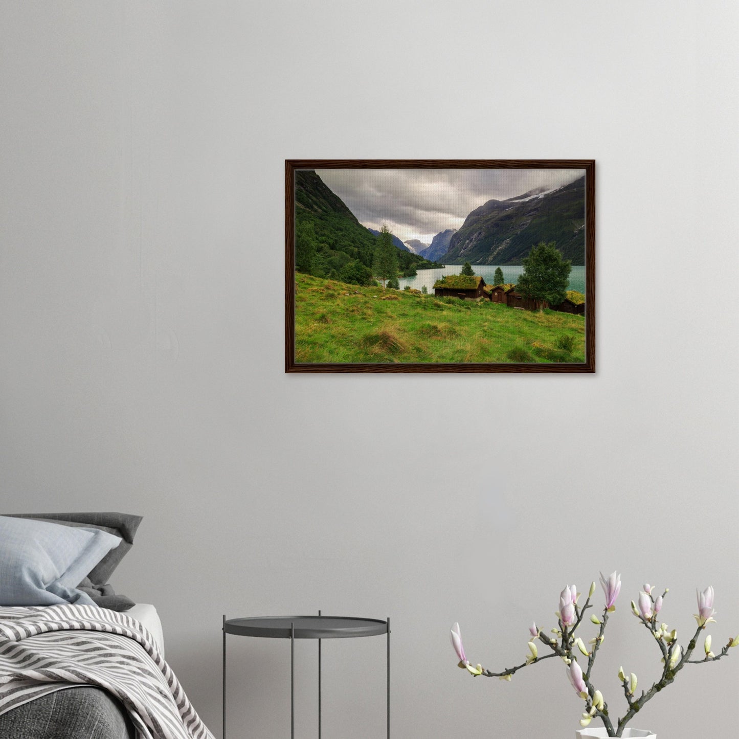 Lodalen Valley framed canvas with mountain cliff backdrop