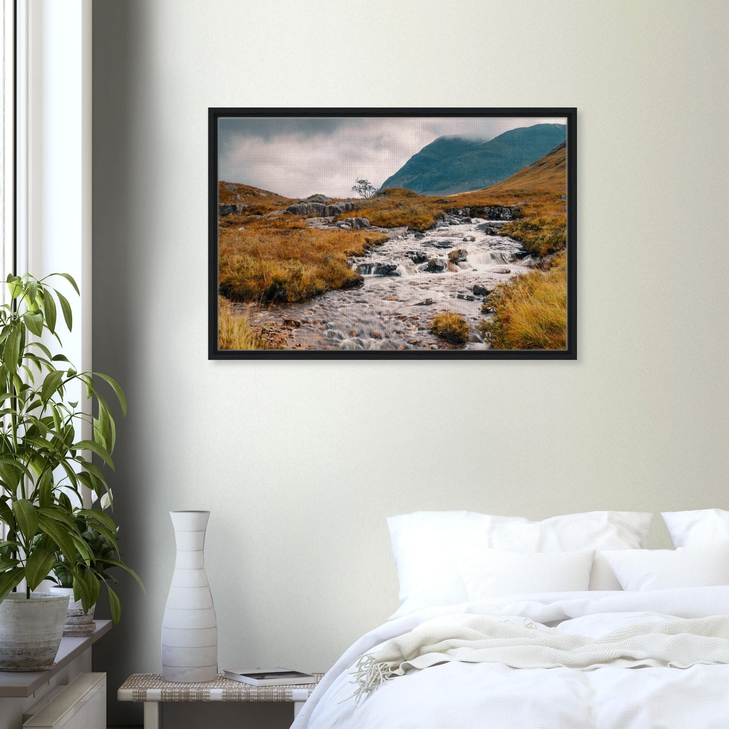 Water tumbling through Glencoe moors canvas