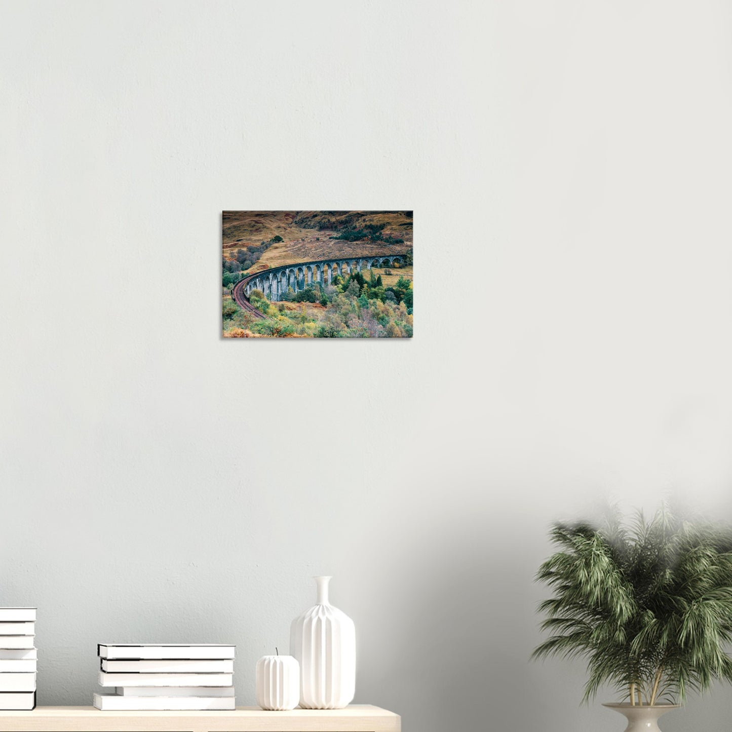 Canvas print of iconic Scottish viaduct with golden moorland