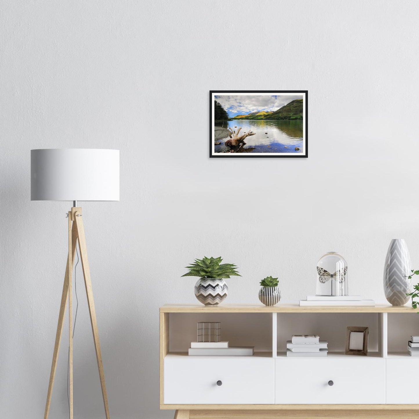 Foreground driftwood at Buttermere Lake landscape wall art