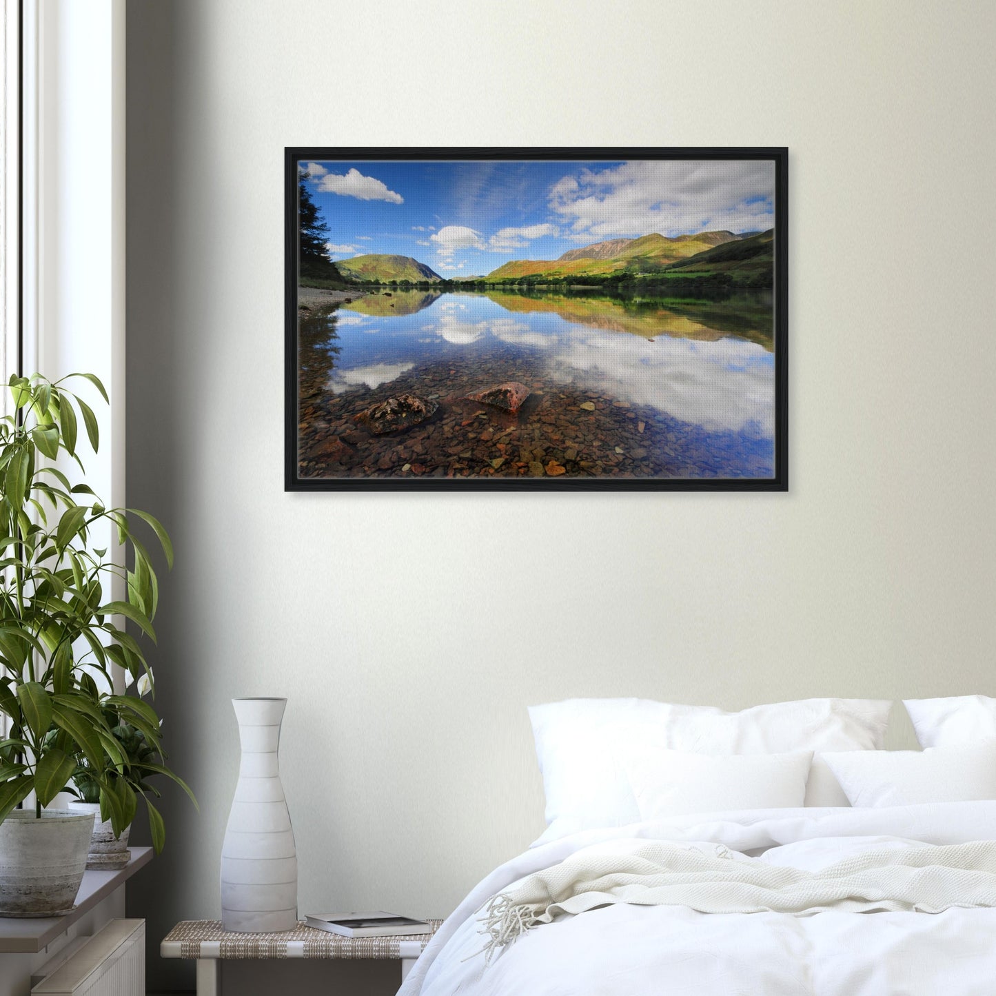 Vivid landscape of Buttermere Lake and cloud-filled sky