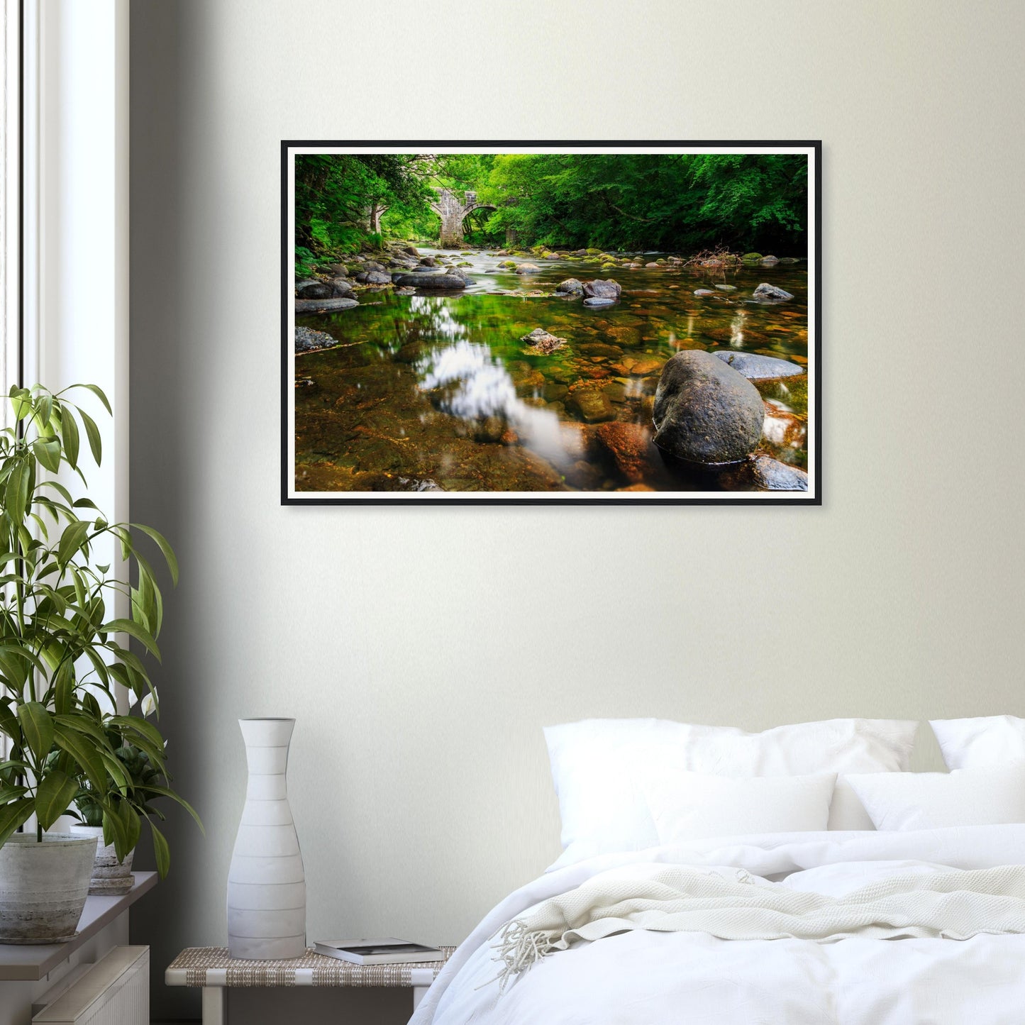 Scenic wall art of River Dart and Newbridge stone bridge