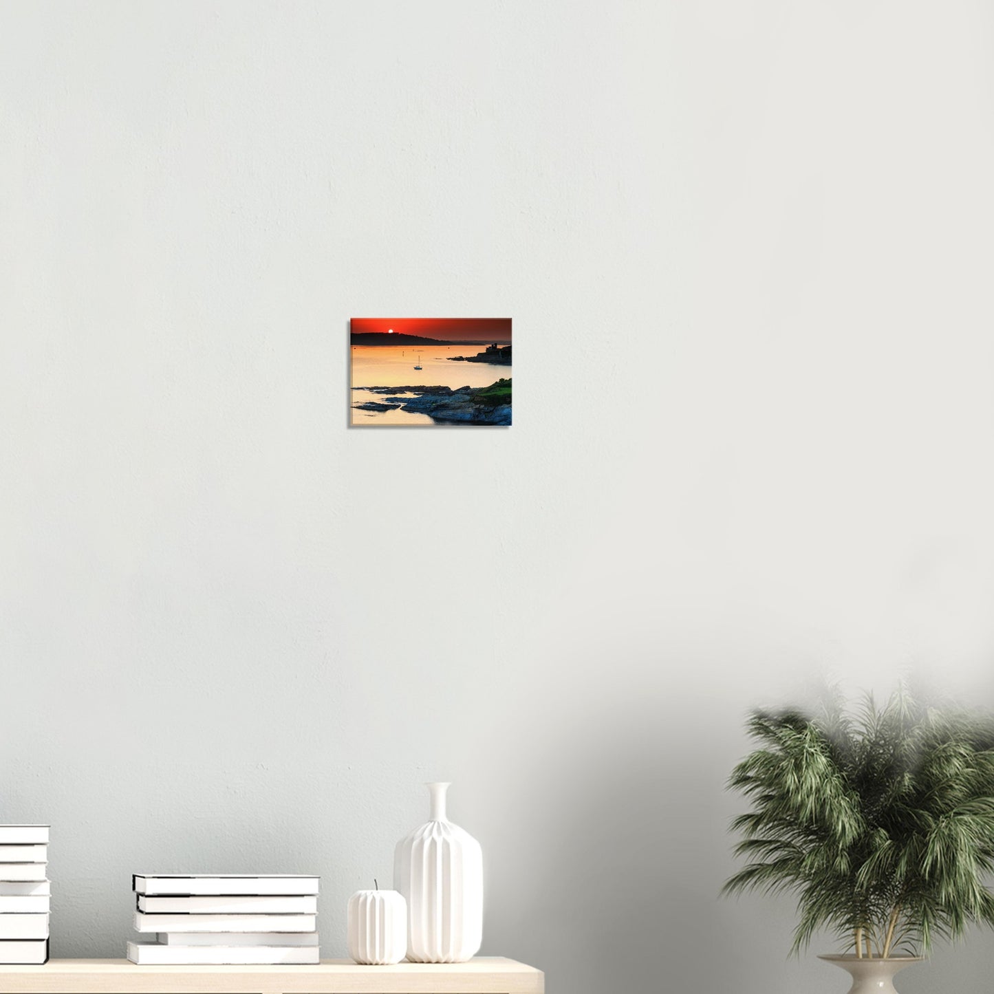 Canvas print of golden hour over Plymouth Sound with sun setting across tranquil seas.