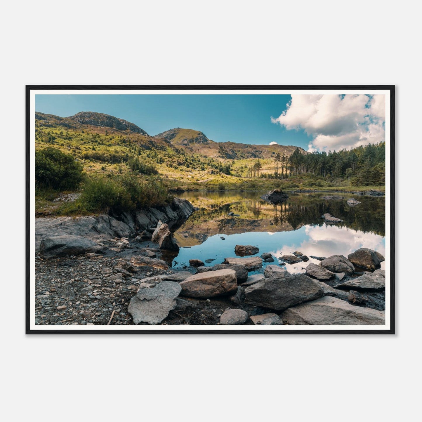 Scenic framed wall art of Llyn Llywelyn lake in Wales
