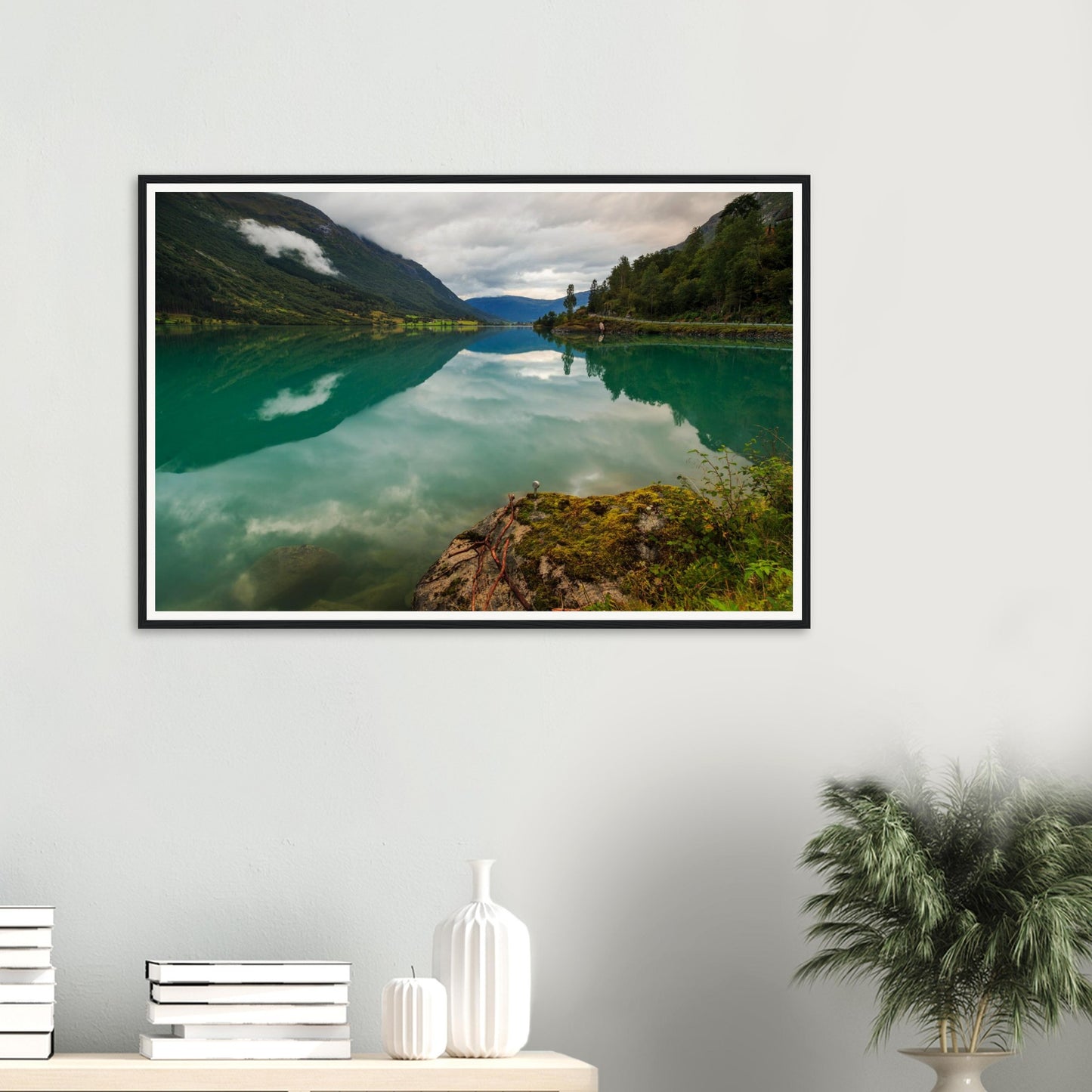 Verdant Norwegian landscape framed print of Oldevatnet Lake
