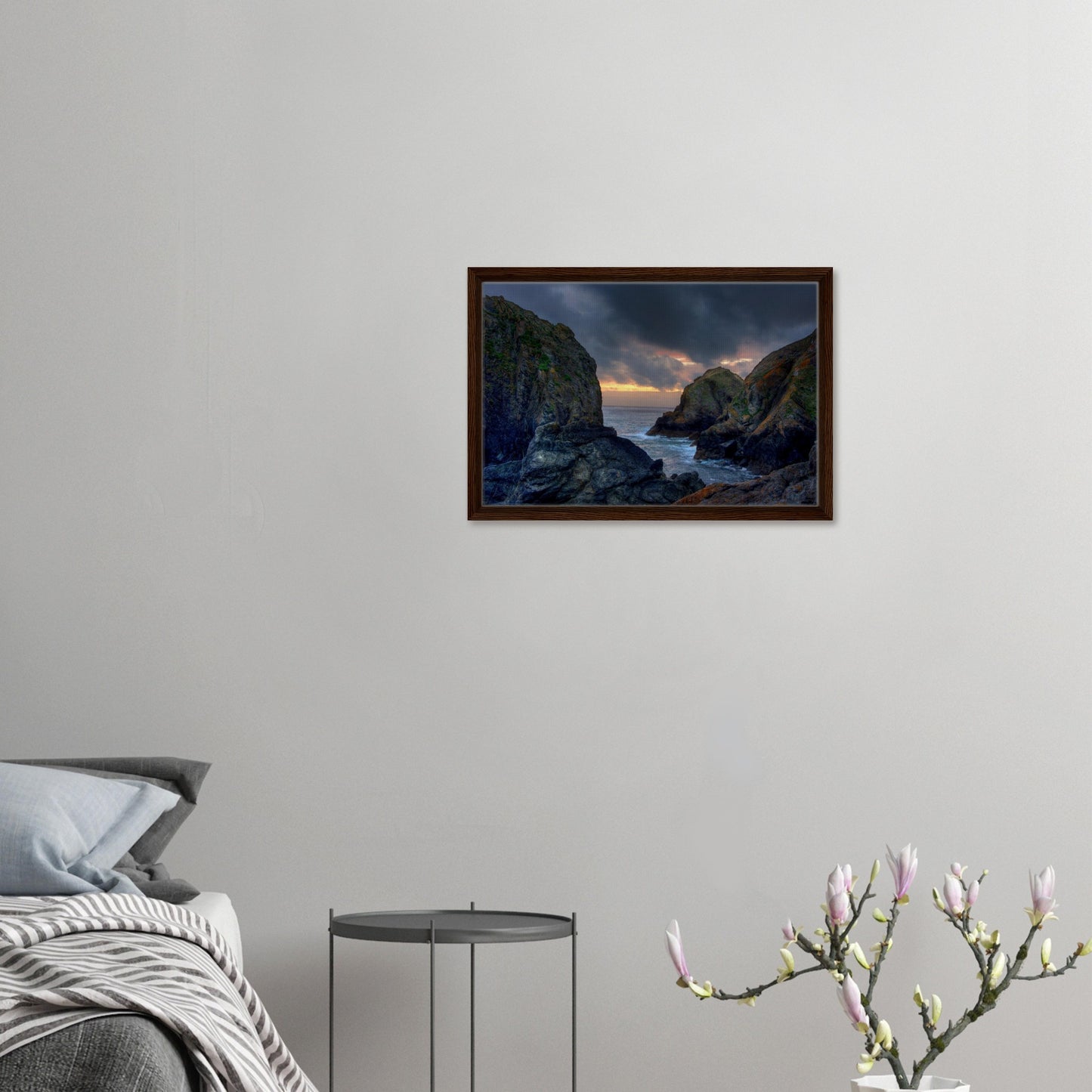 Ocean and cliffs at Mullion Cove captured in framed canvas
