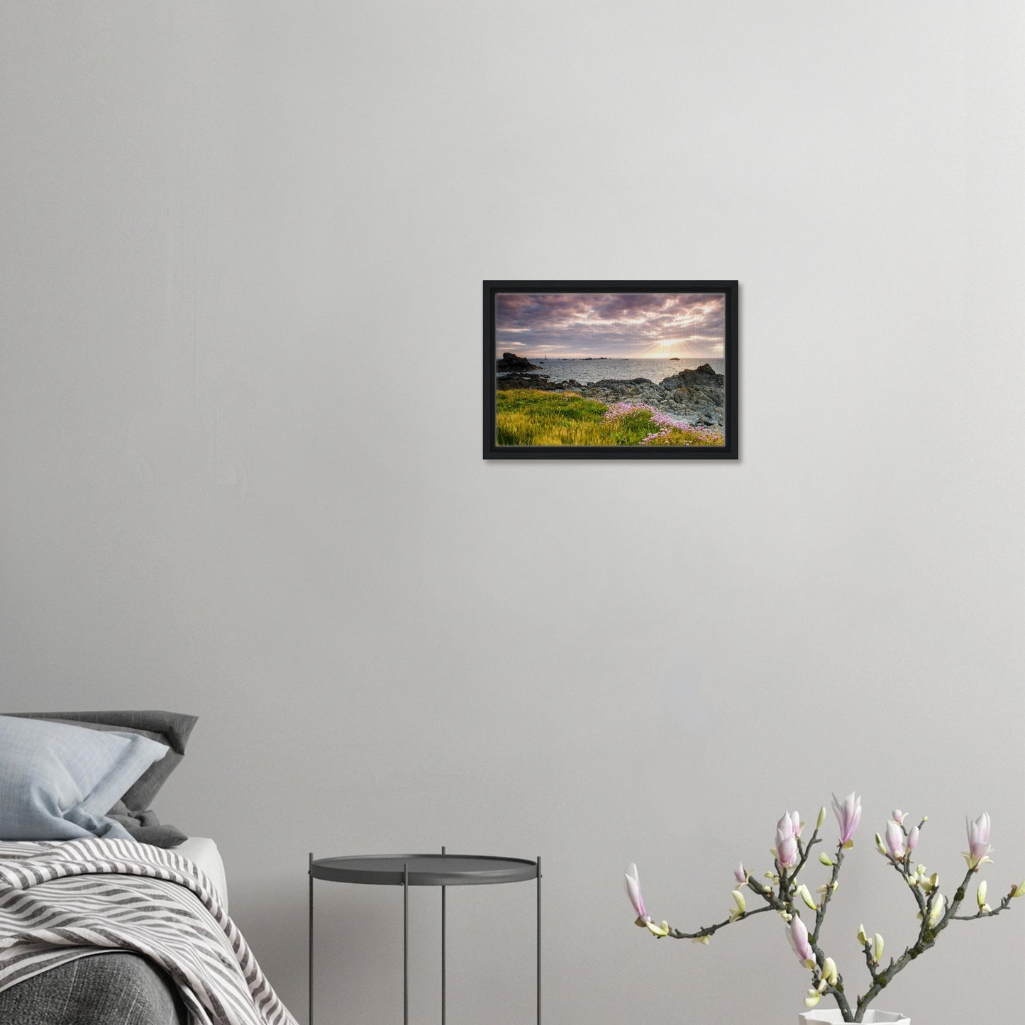 Les Hanois Lighthouse lit by sunset rays in framed wall art