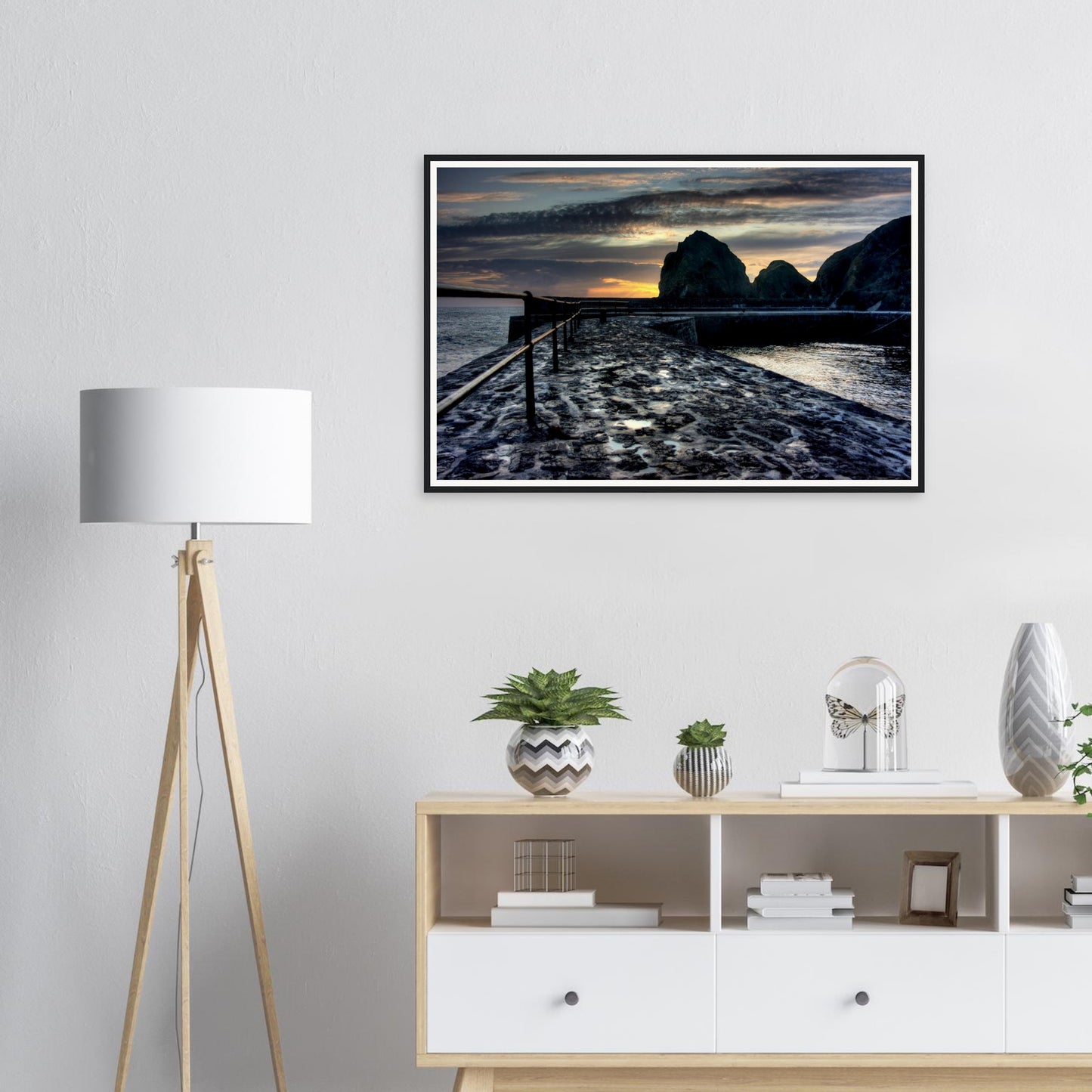 Framed print of Mullion Cove slipway at sunset in Cornwall