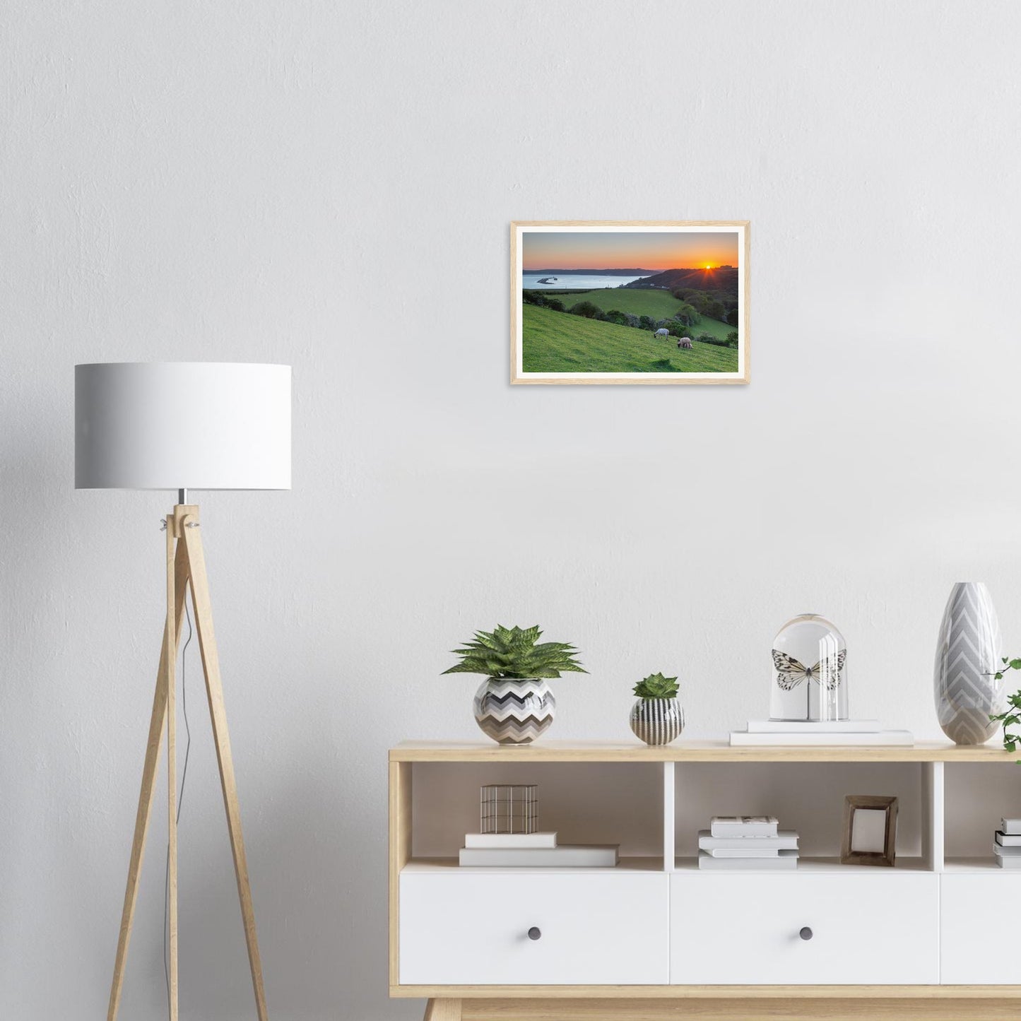 Scenic Devon coast framed wall art of Plymouth Sound evening light