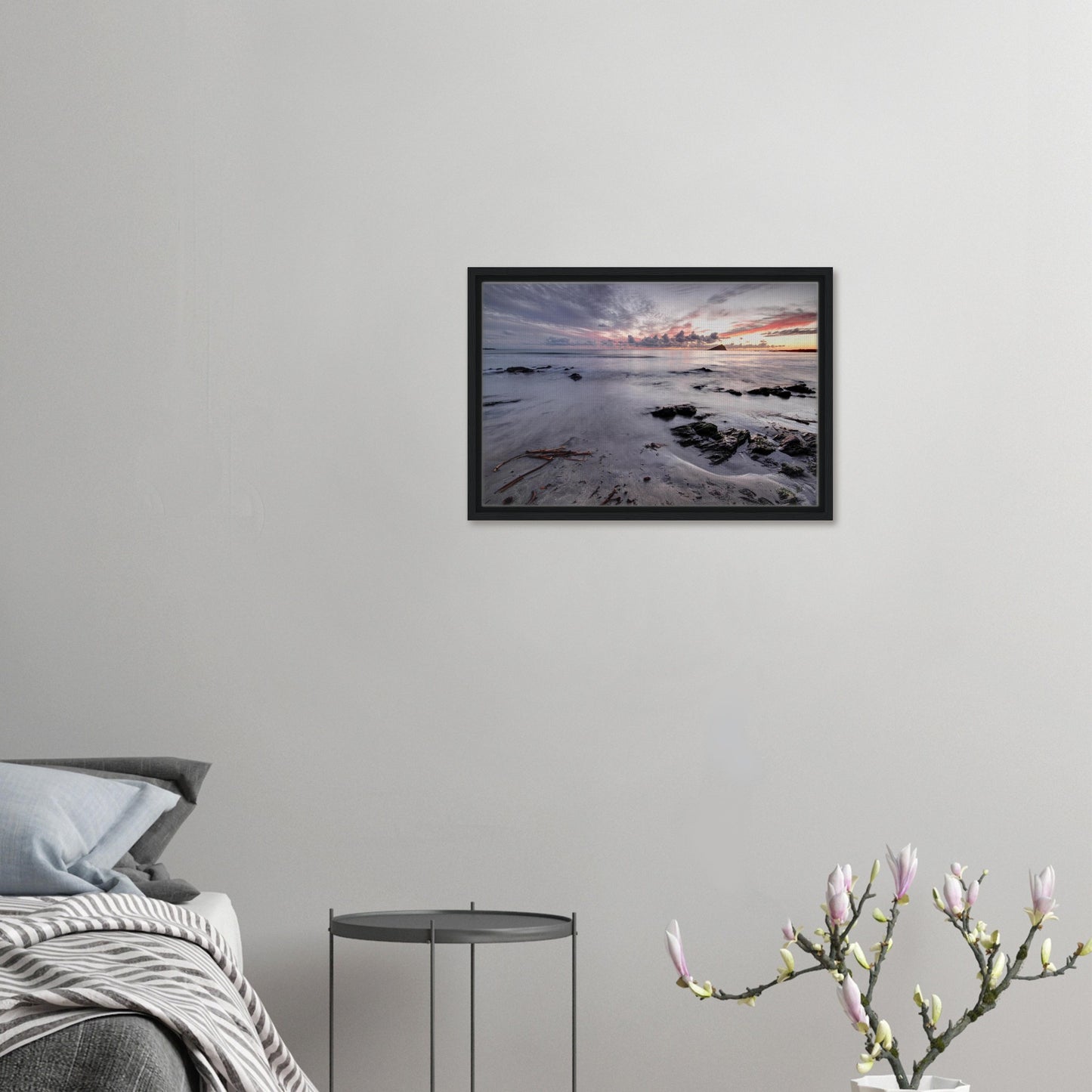 Atmospheric framed canvas of Wembury shoreline in Plymouth