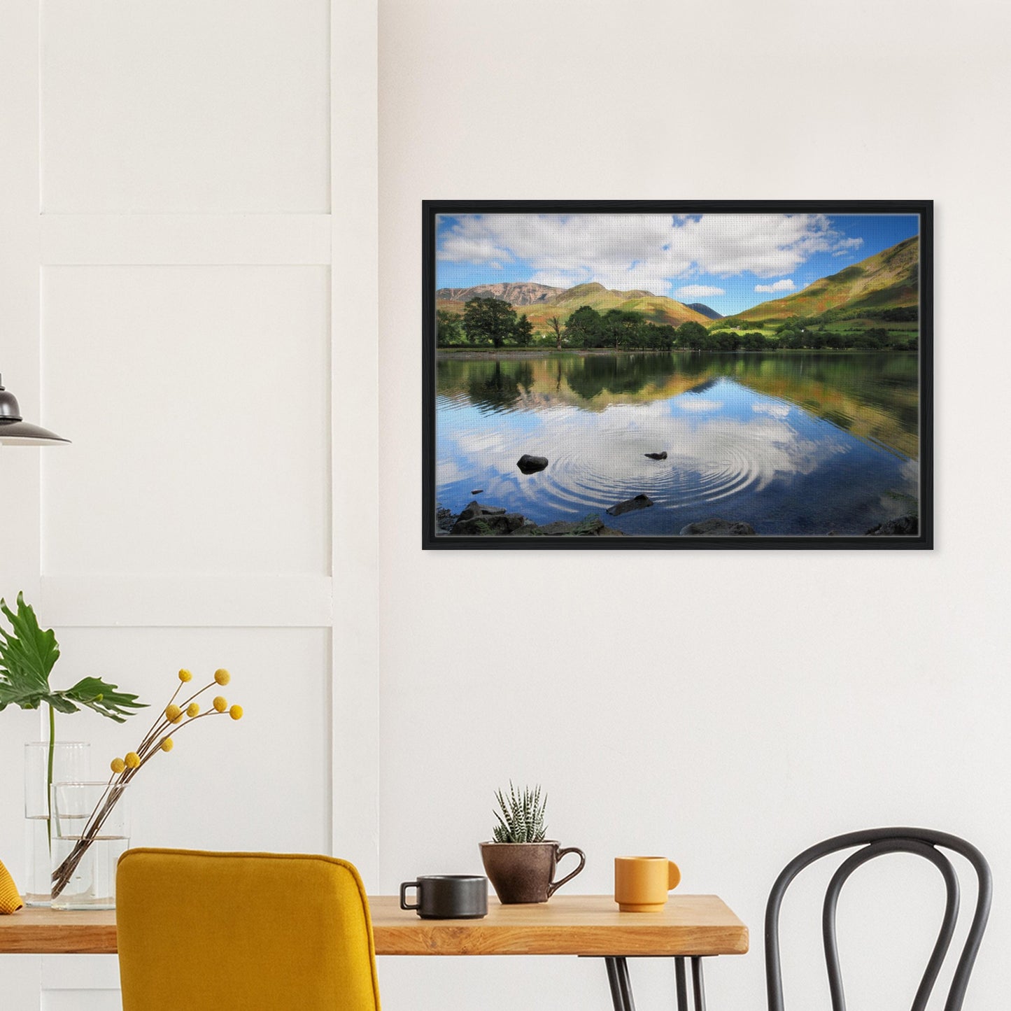 Framed artwork of Buttermere’s stone-skipping moment at dusk