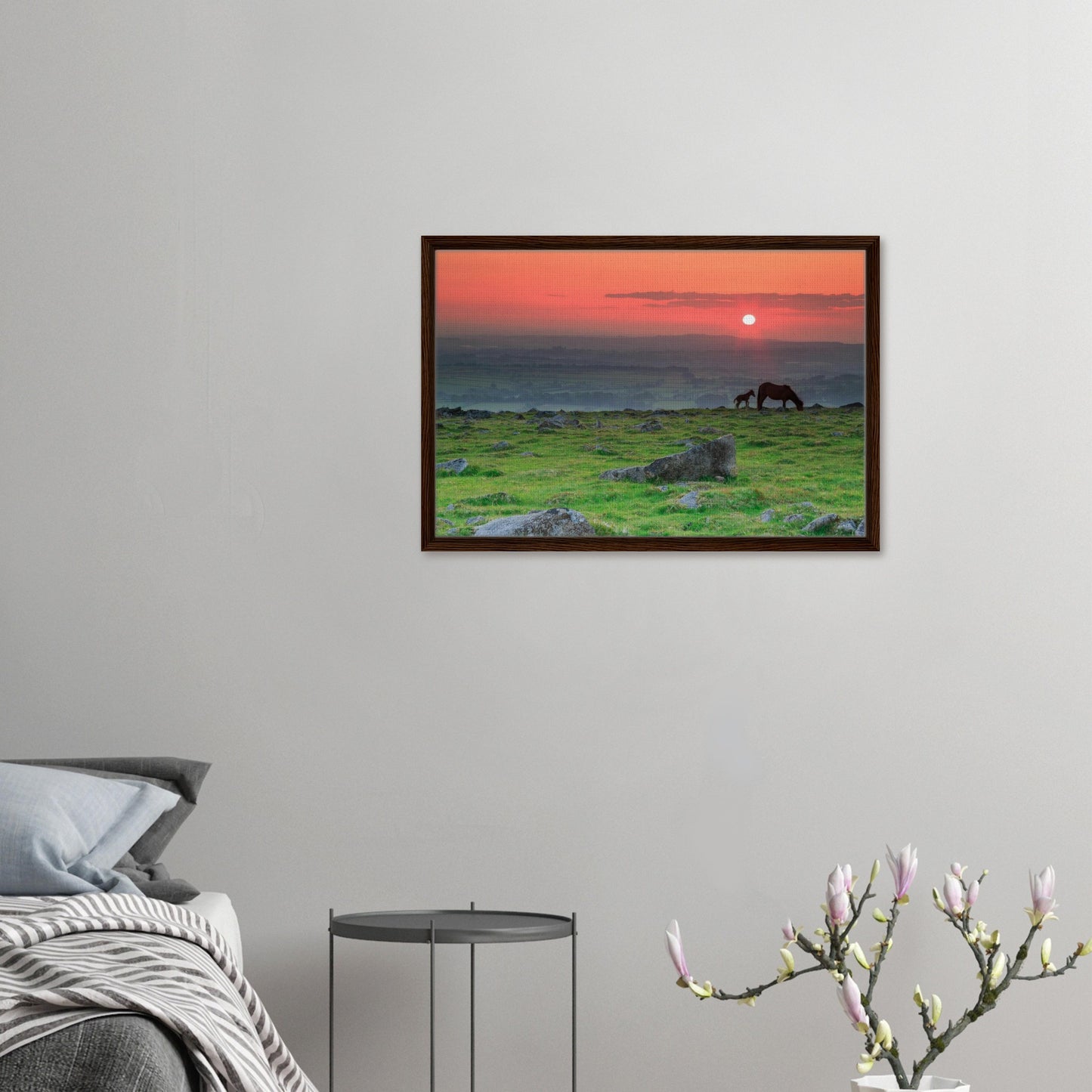 Canvas print of Dartmoor twilight with red and orange sky