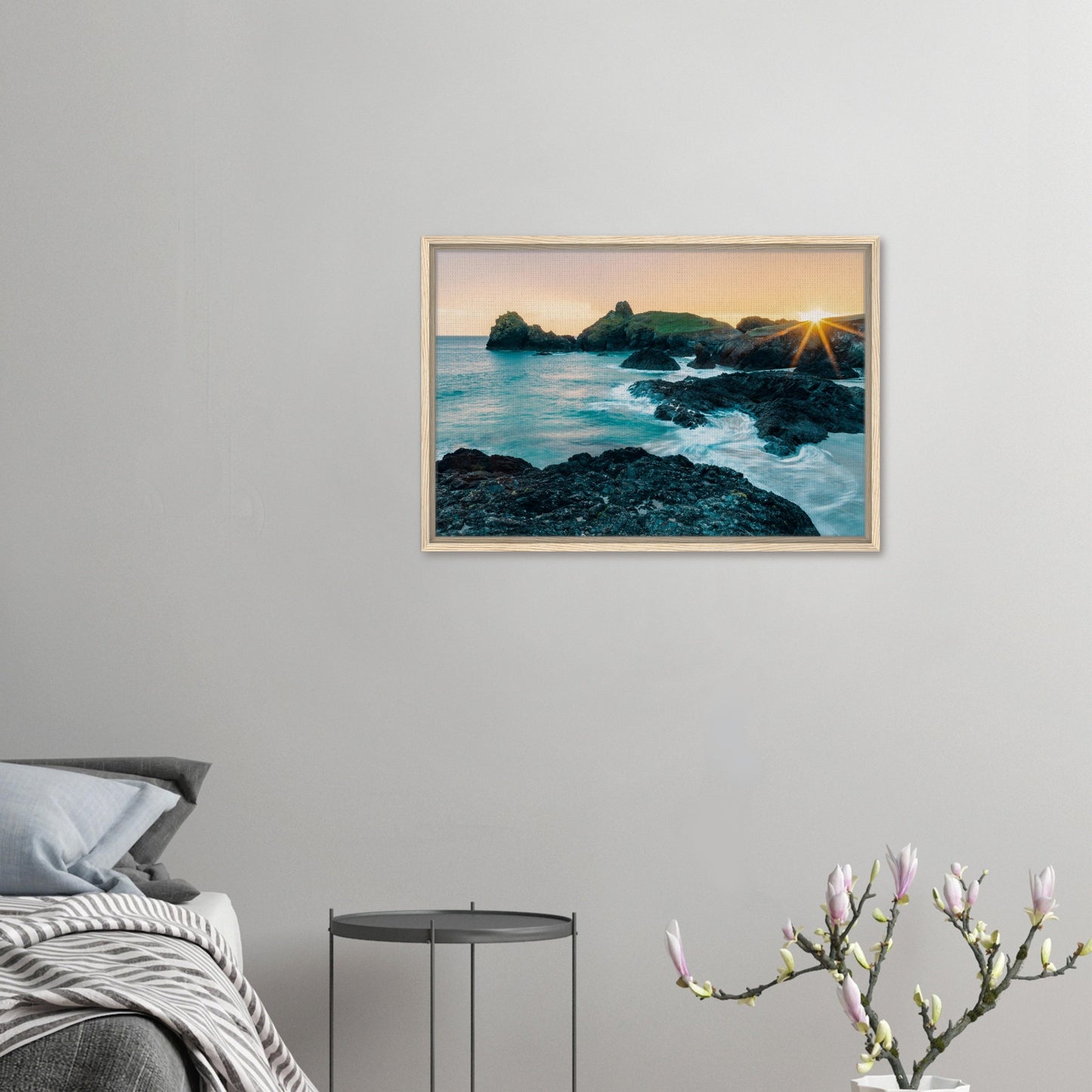 Framed wall art of Cornwall’s coastal landscape