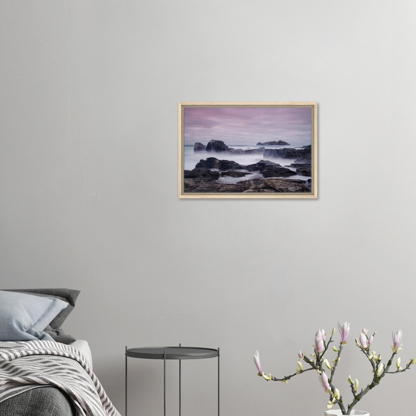 Cornwall lighthouse framed print with long exposure effect