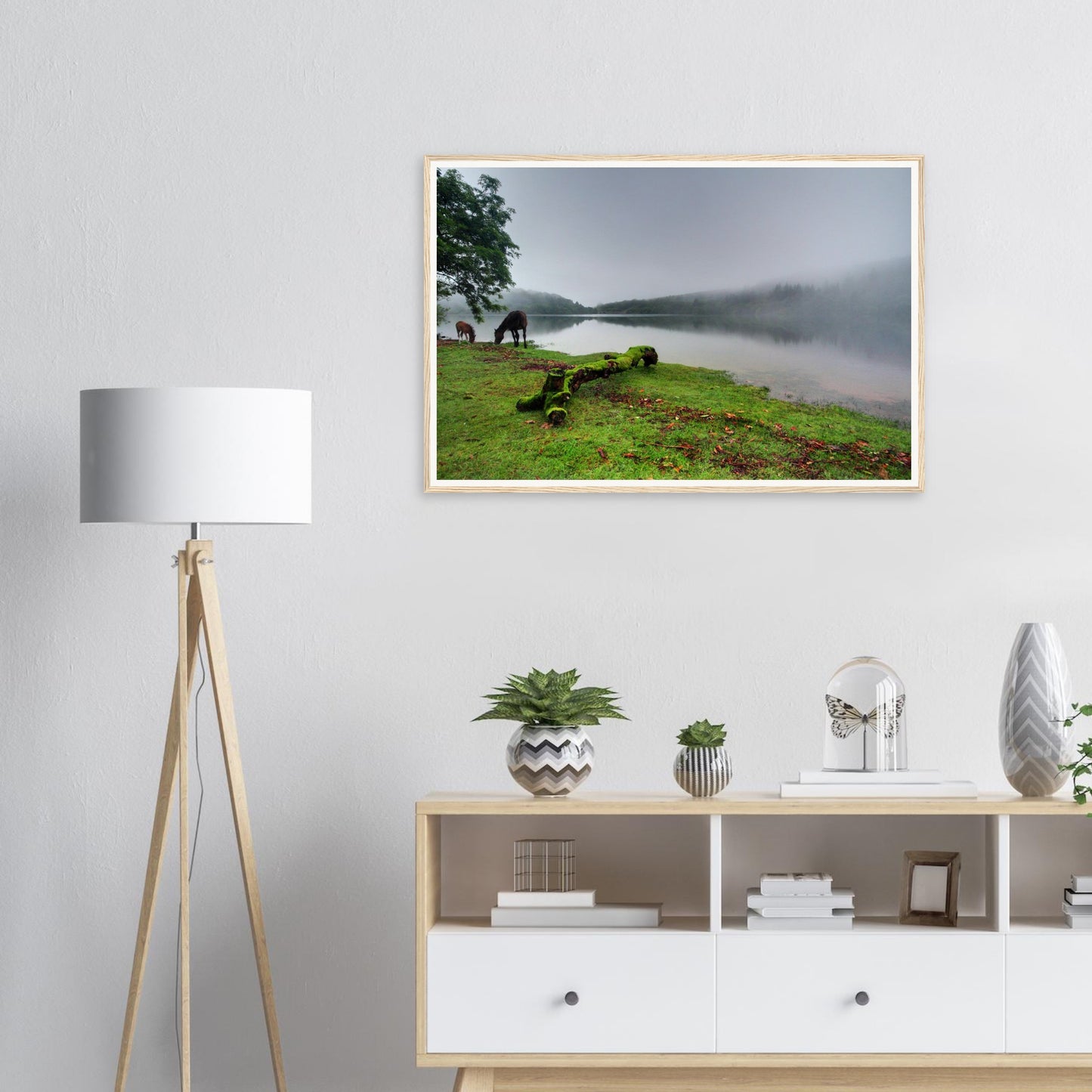 Framed wall art of Burrator Reservoir in soft morning fog