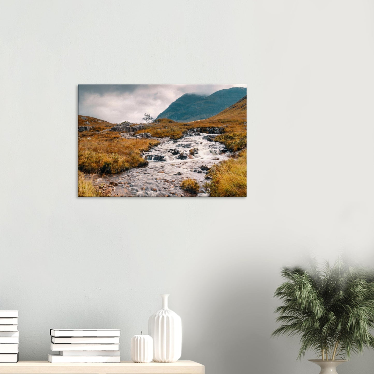 Scenic Scottish stream in Glencoe Valley canvas print