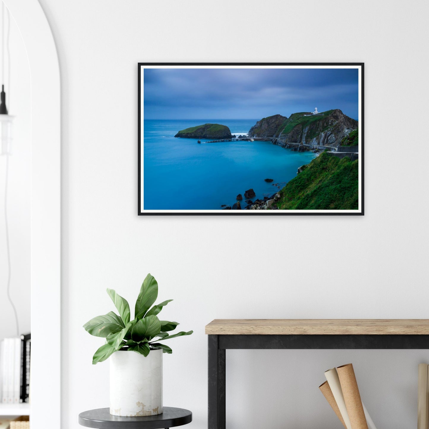 Framed landscape print of Lundy Island at twilight calm