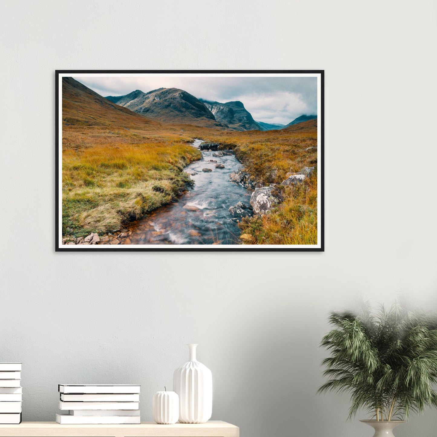 Scenic framed print of Glencoe Valley mist-shrouded peaks