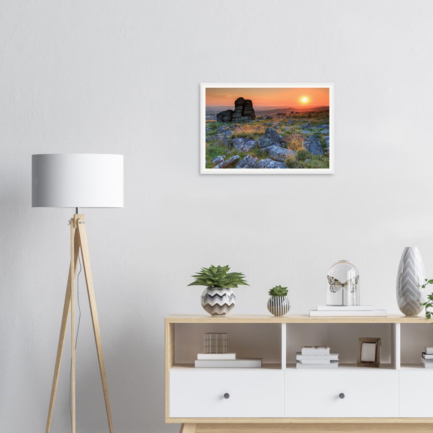 Leeden Tor silhouetted against sunset sky framed wall art