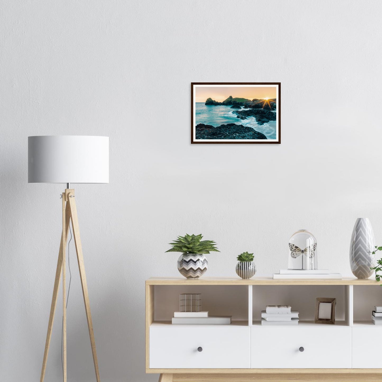 Radiant sunset light over Kynance Cove Cornwall framed print