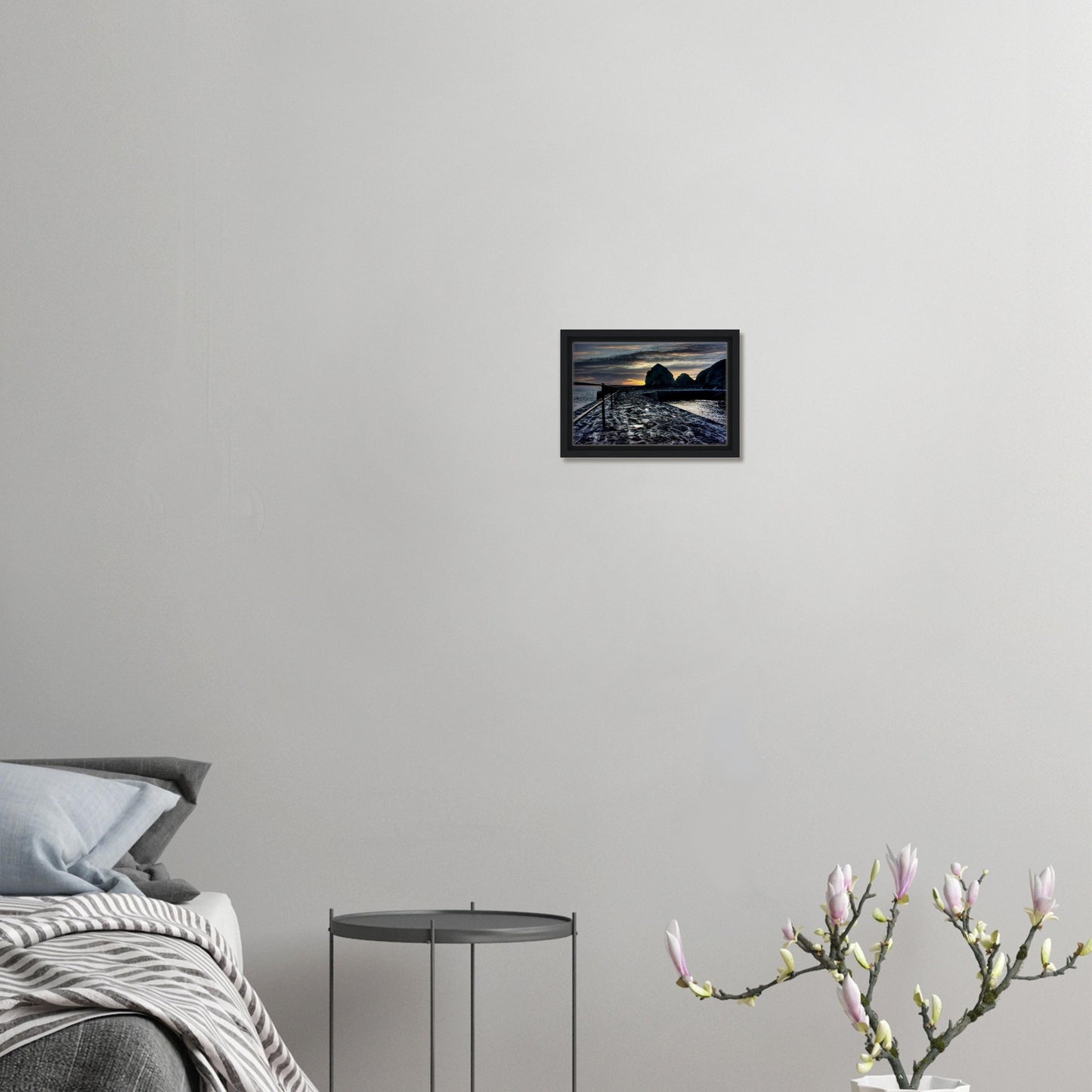 Sunset over Mullion Cove captured in premium framed canvas