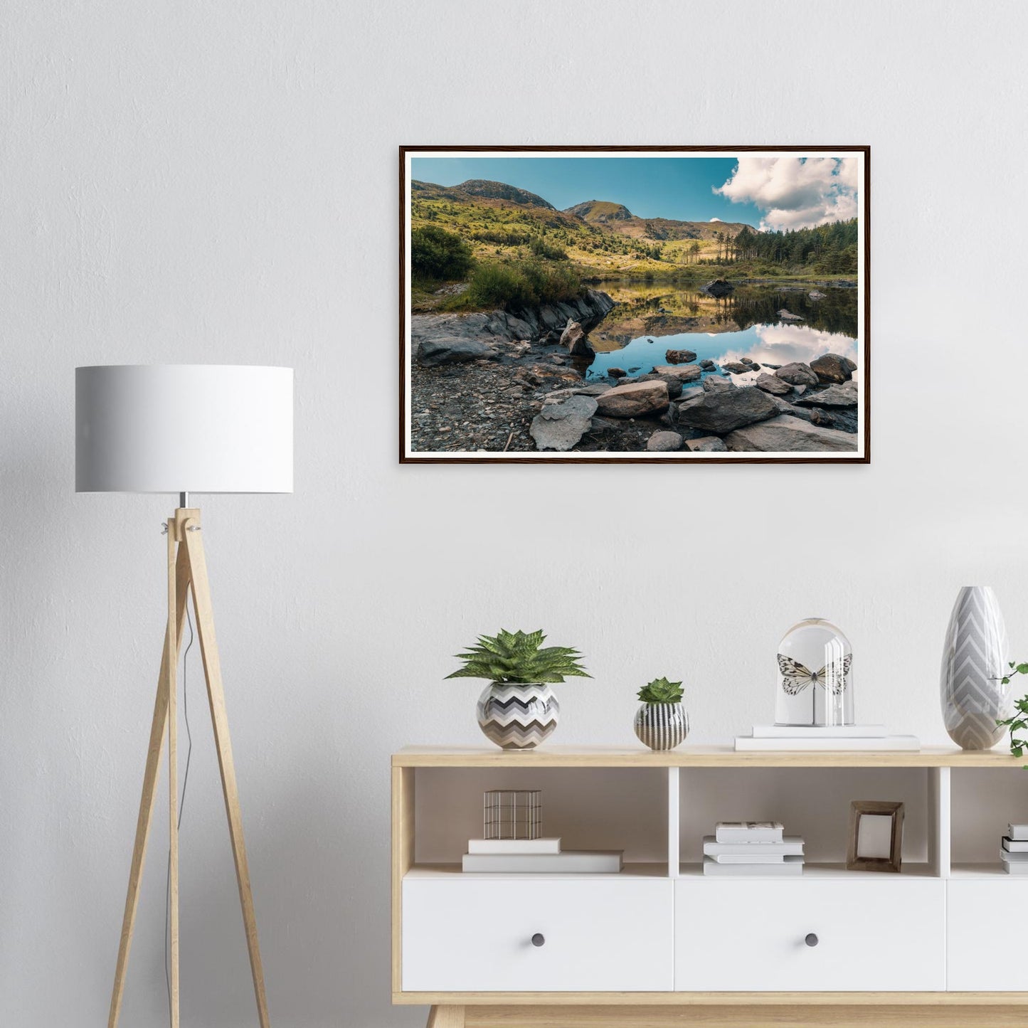 Framed print of Snowdonia peaks reflected in Llyn Llywelyn