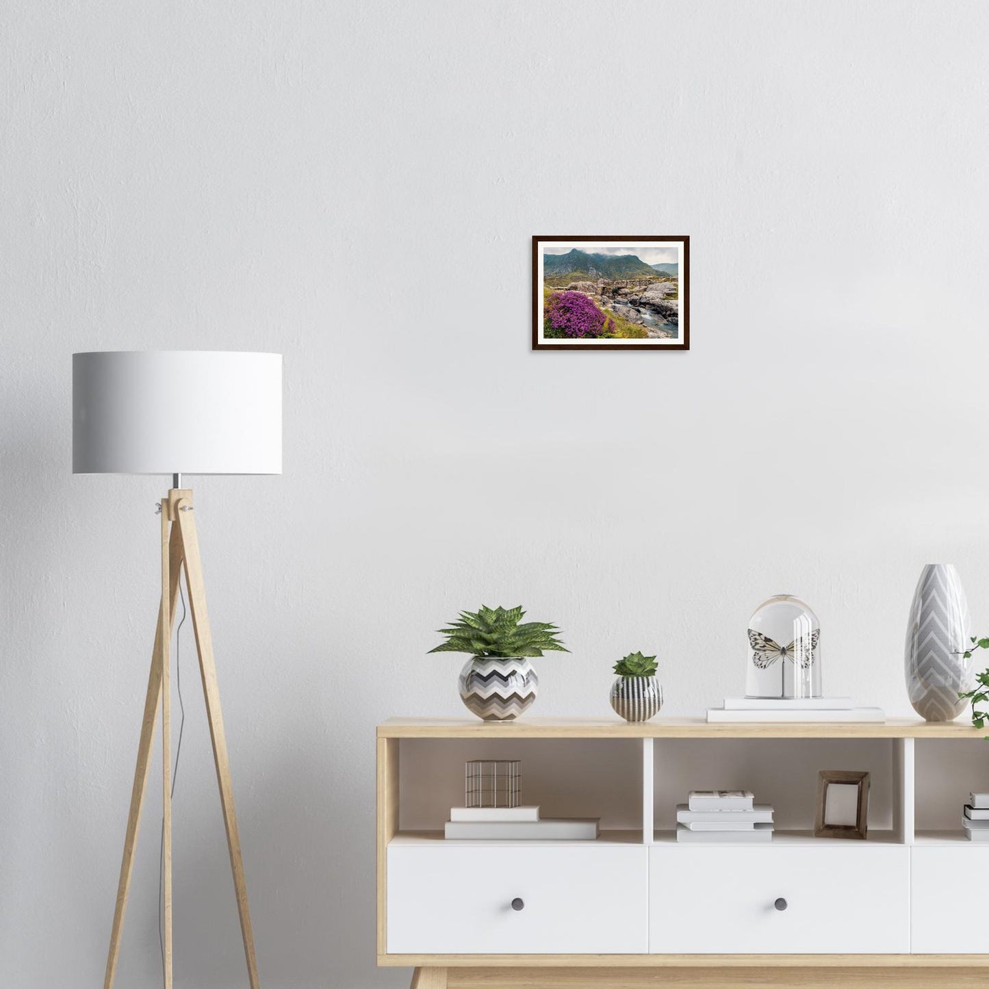 Scenic Welsh landscape framed wall art of Llyn Idwal heather
