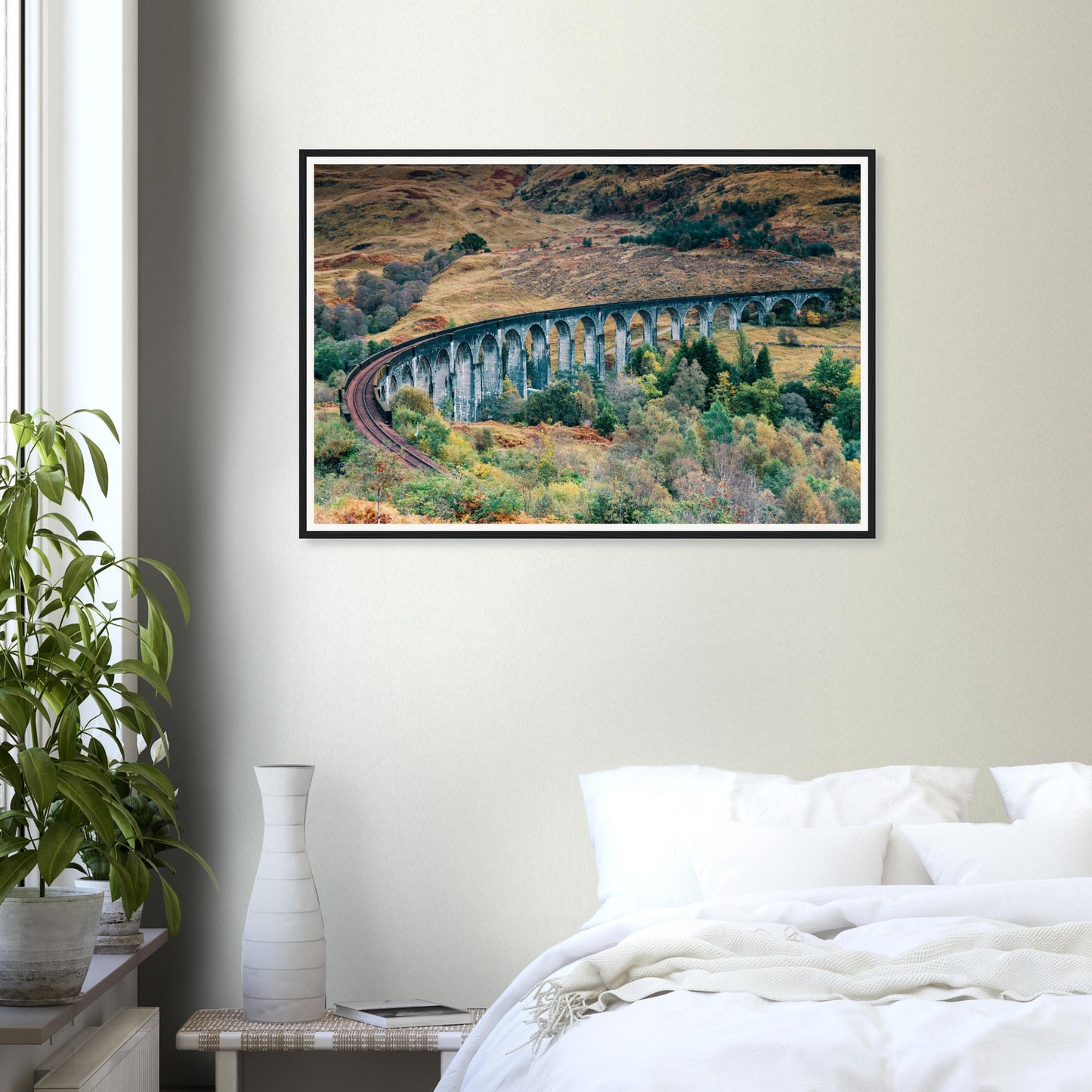 Vibrant autumnal Highlands framed wall art with Glenfinnan Viaduct