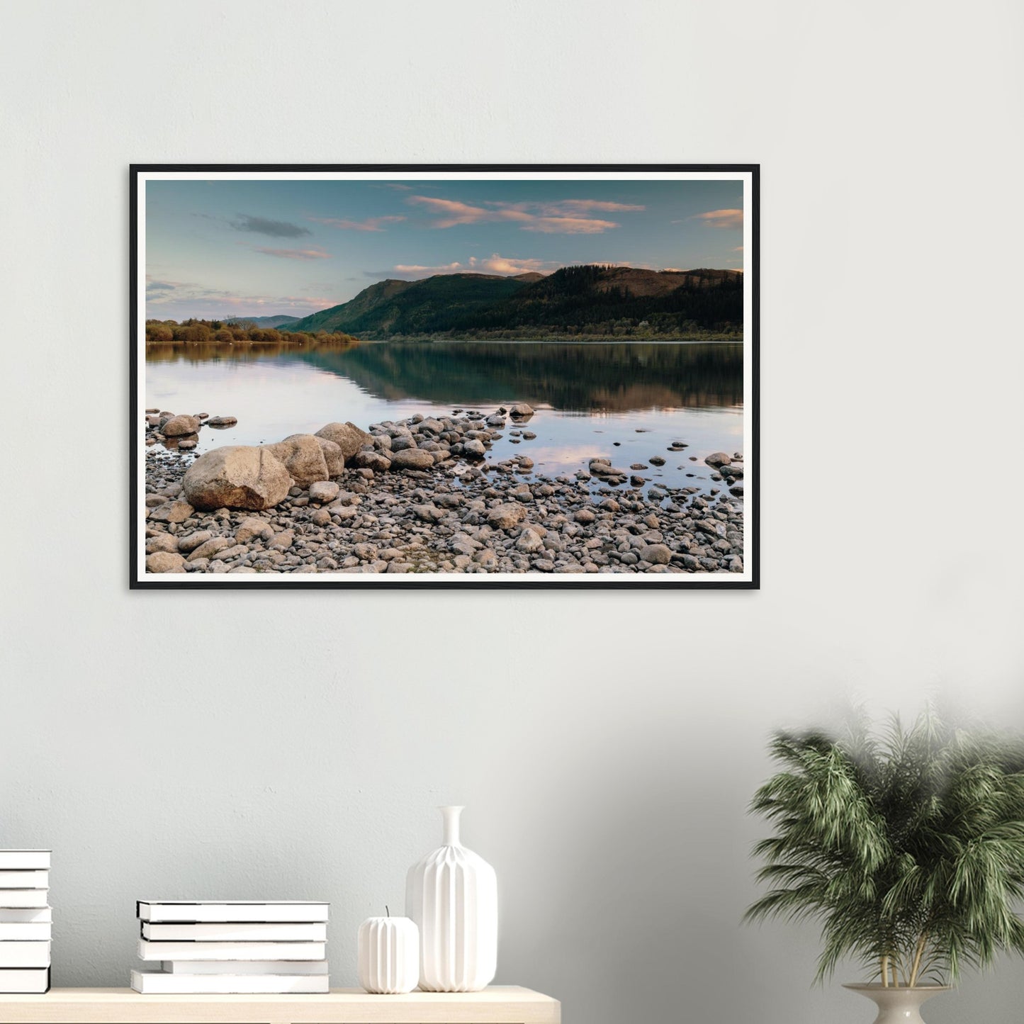 Framed landscape print of Bassenthwaite Lake peaceful scene