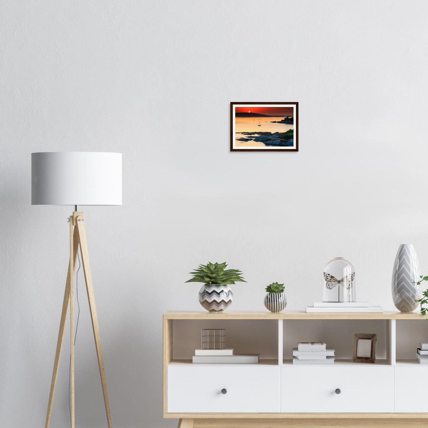 Atmospheric framed print of Plymouth Sound harbour at dusk