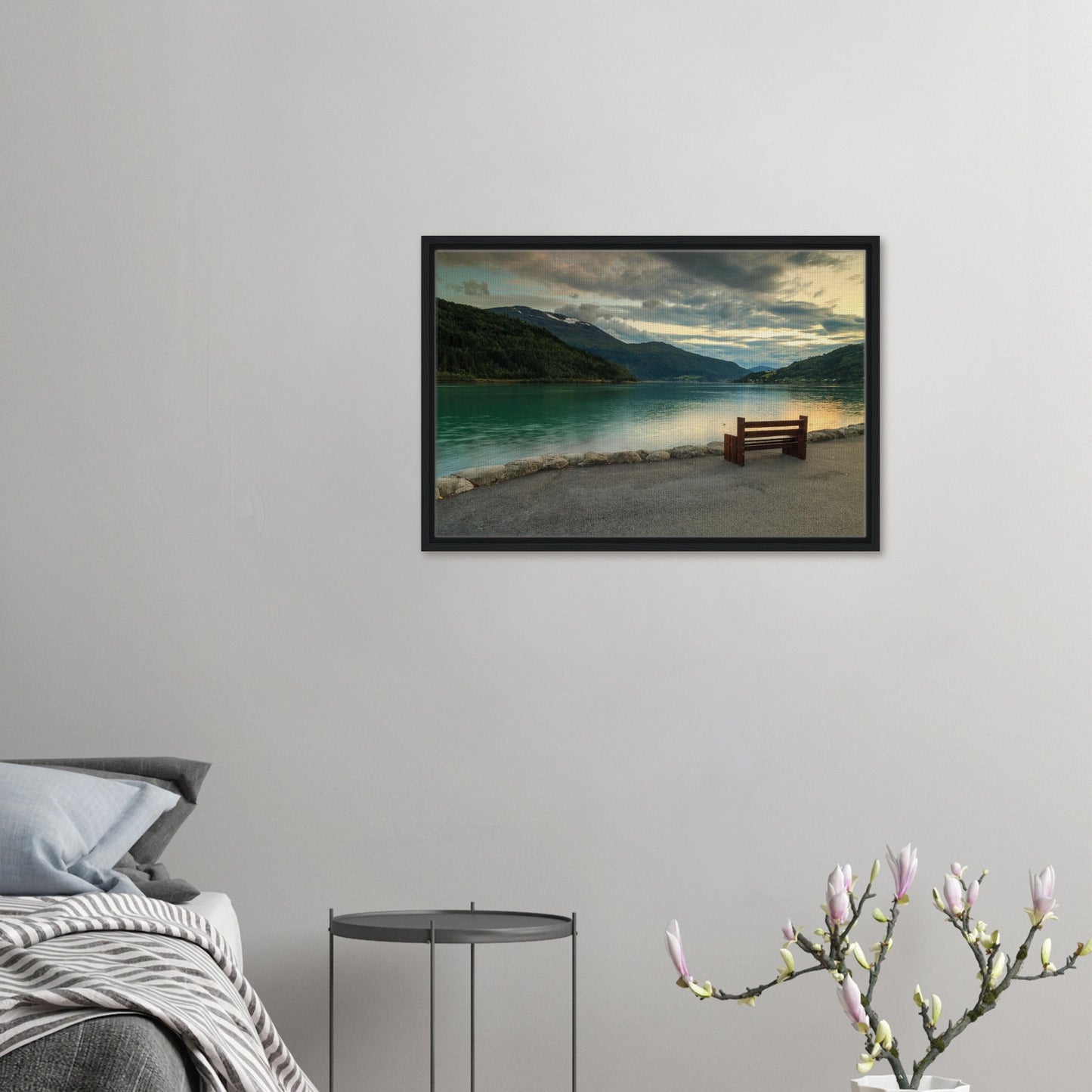 Twilight tones over fjord landscape in Norwegian canvas