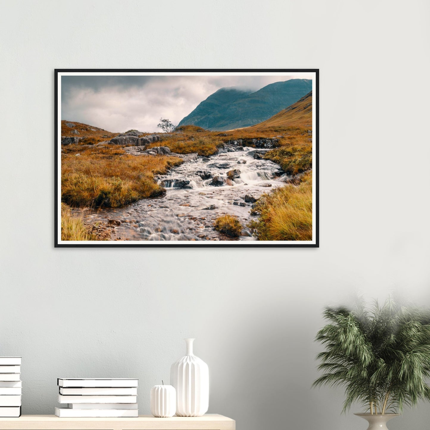 Scottish Highlands framed print of Glencoe Valley cascade